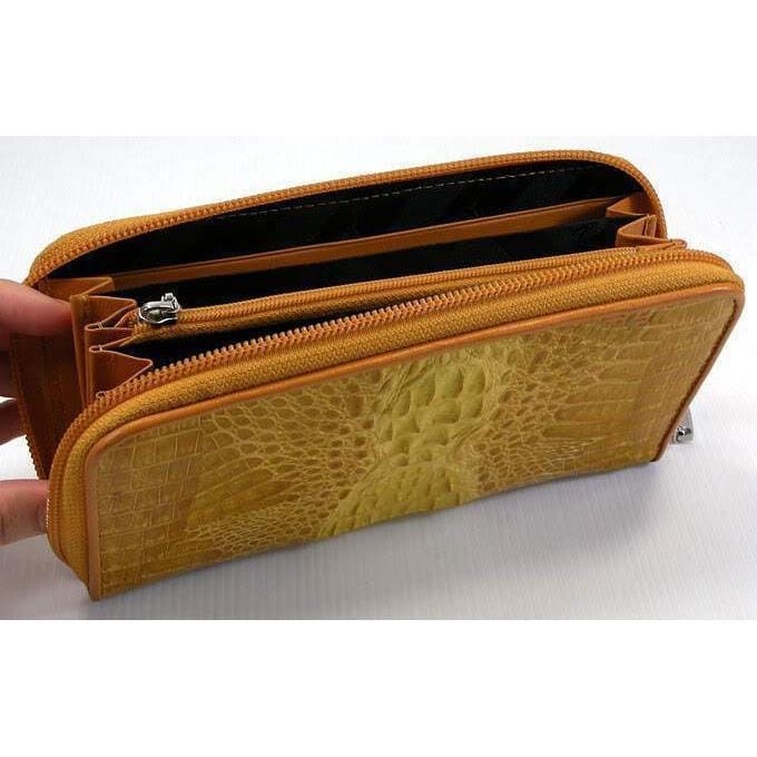 Luxury Yellow Two-Tone Crocodile Leather Women's Wallet - Fashionable Bifold Clutch for Everyday Use & Special Occasions