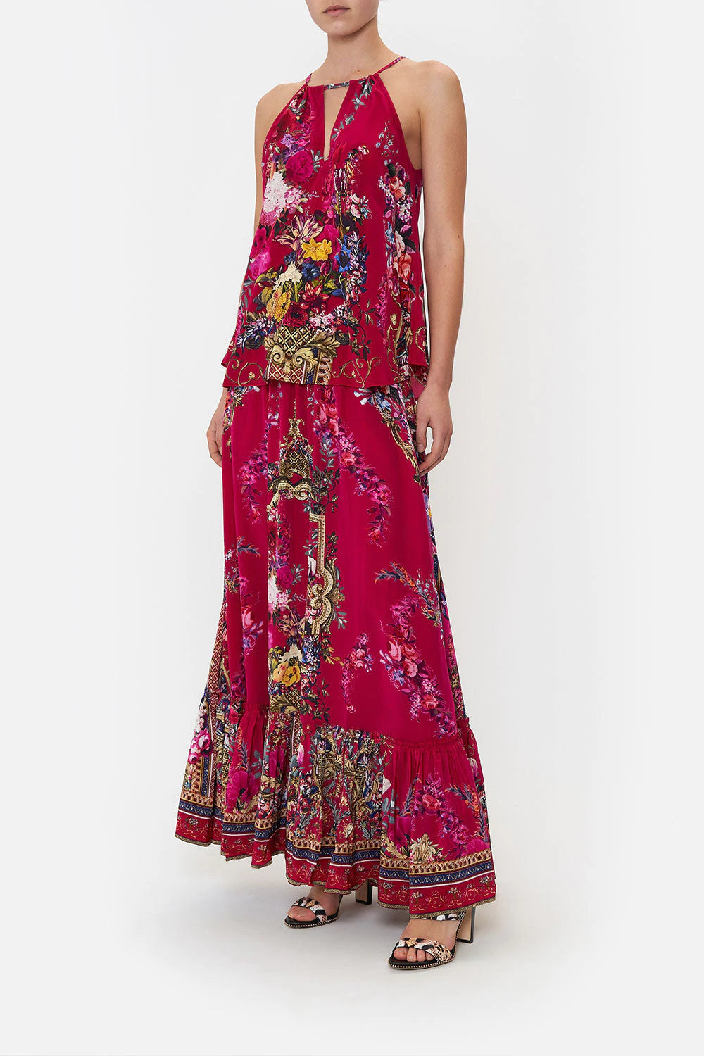 Bohemian Flared Cami Top with Neck Tie - Floral Print Women's Blouse for Summer Outfits, Beach Cover Up & Date Night Dresses