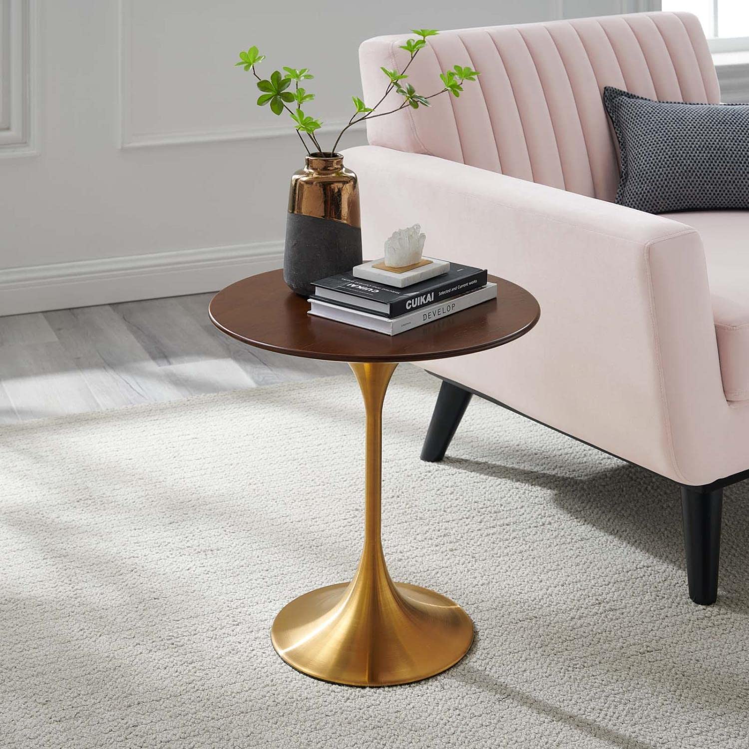 Modway Lippa Round Side Table with Gold Cherry Finish - 18