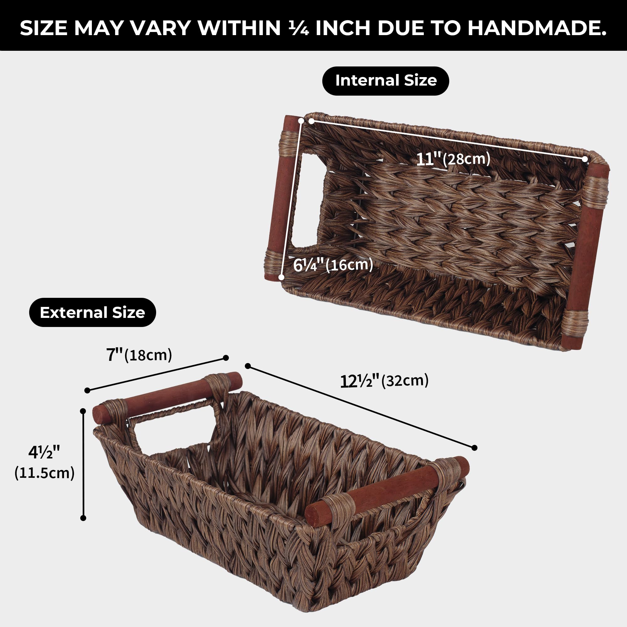 Waterproof Wicker Storage Baskets with Handles - 2-Pack Brown Woven Storage Bins for Pantry Organization, Home Decor & Laundry Room Storage | Durable & Stylish Home Storage Solution