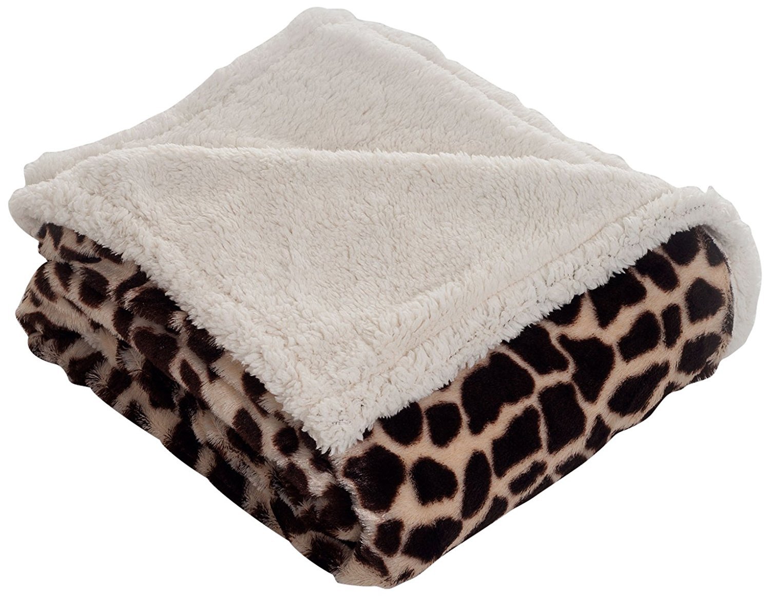 Soft Bedford Home Giraffe Print Throw Blanket - Cozy Fleece & Sherpa Reversible Blanket for Couch, Bed, Sofa - Perfect for Living Room, Nursery & Gift Giving