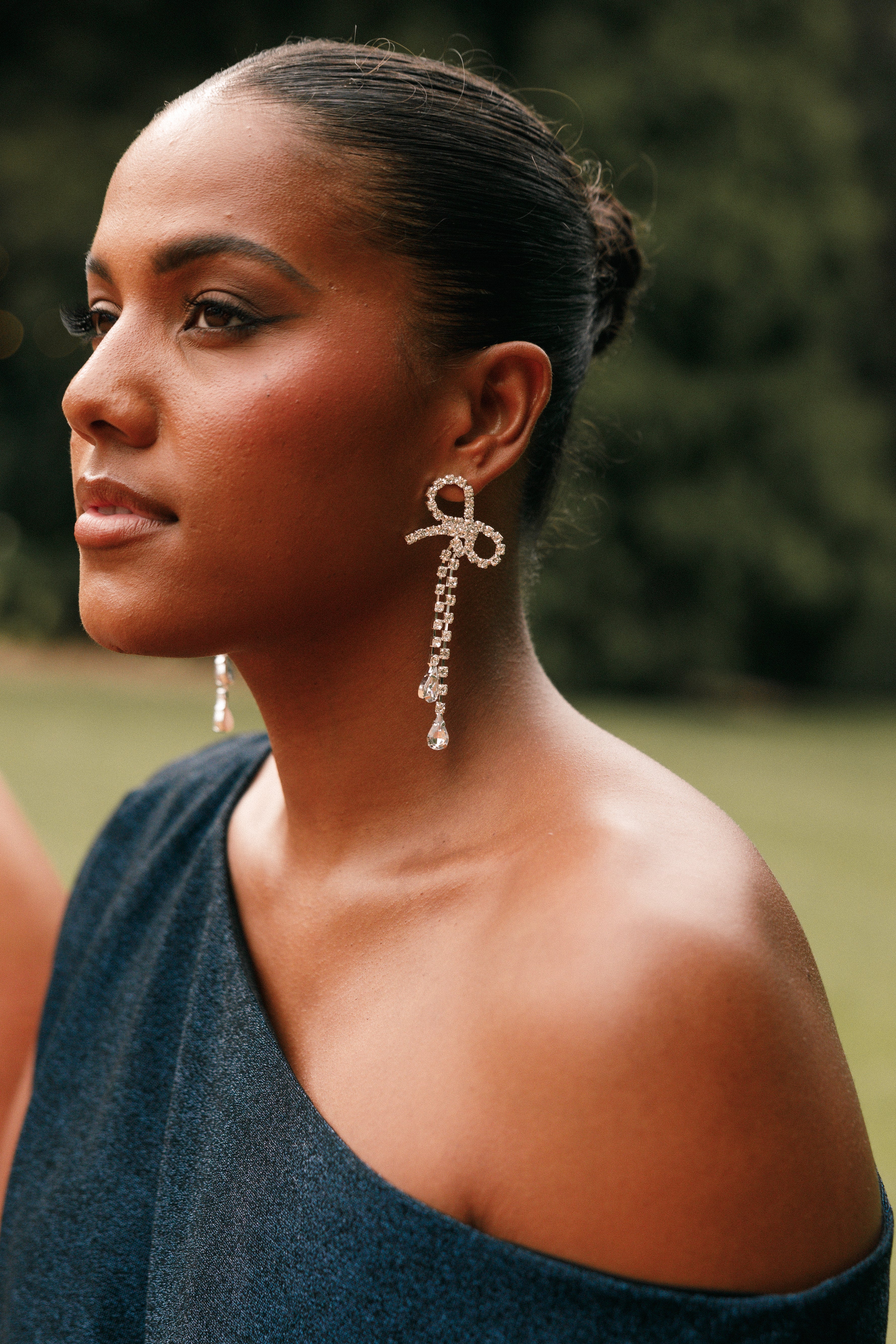Ainsley Silver Bow Earrings for Women - Elegant Dangle Drop Earrings for Party, Wedding & Everyday Wear