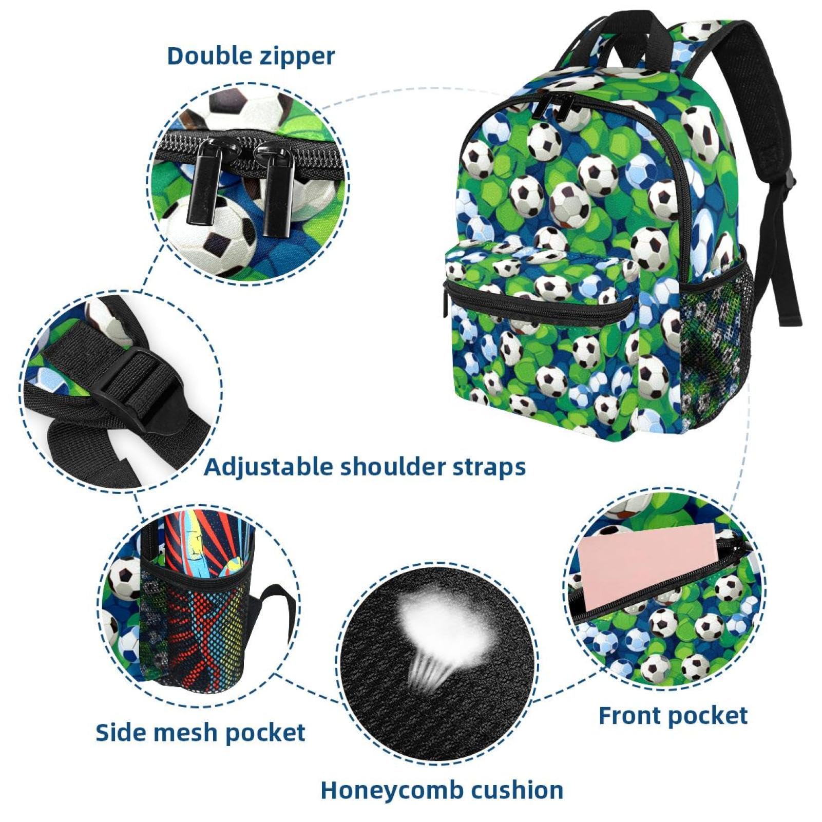 Lightweight Travel Backpack - Small Carry On Backpack with Football Soccer Ball Floral Design for Women & Men - Perfect for Airplane, School, Hiking & Sports