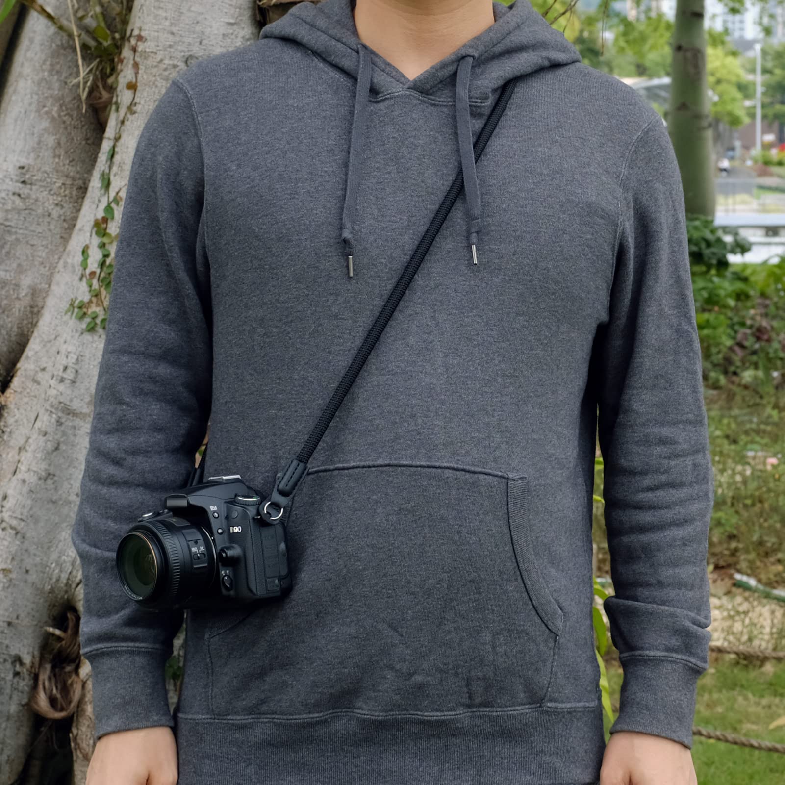 VKO Camera Strap - Durable Climbing Rope Neck & Shoulder Strap for DSLR, SLR, Mirrorless Cameras with Round Hole Interface (100cm, Black) - Perfect for Travel, Hiking & Outdoor Photography