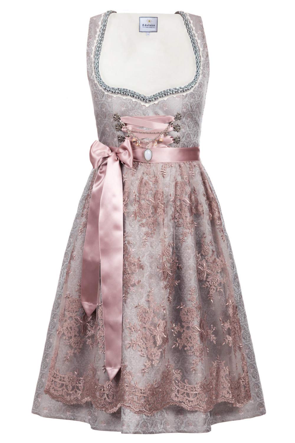 Bavarian Women's Designer Midi Dirndl Dress 2-Piece Set with Apron - Traditional German Costume for Oktoberfest & Folk Festivals - Sizes US2 to US24