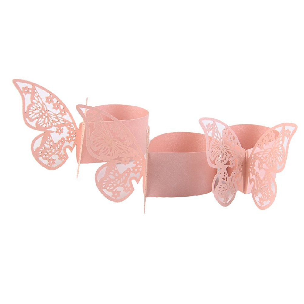 50pcs Pink Laser Cut Butterfly Napkin Rings for Wedding, Birthday, Anniversary Party Decor - Elegant Table Setting for Dinners, Lunches & Special Occasions
