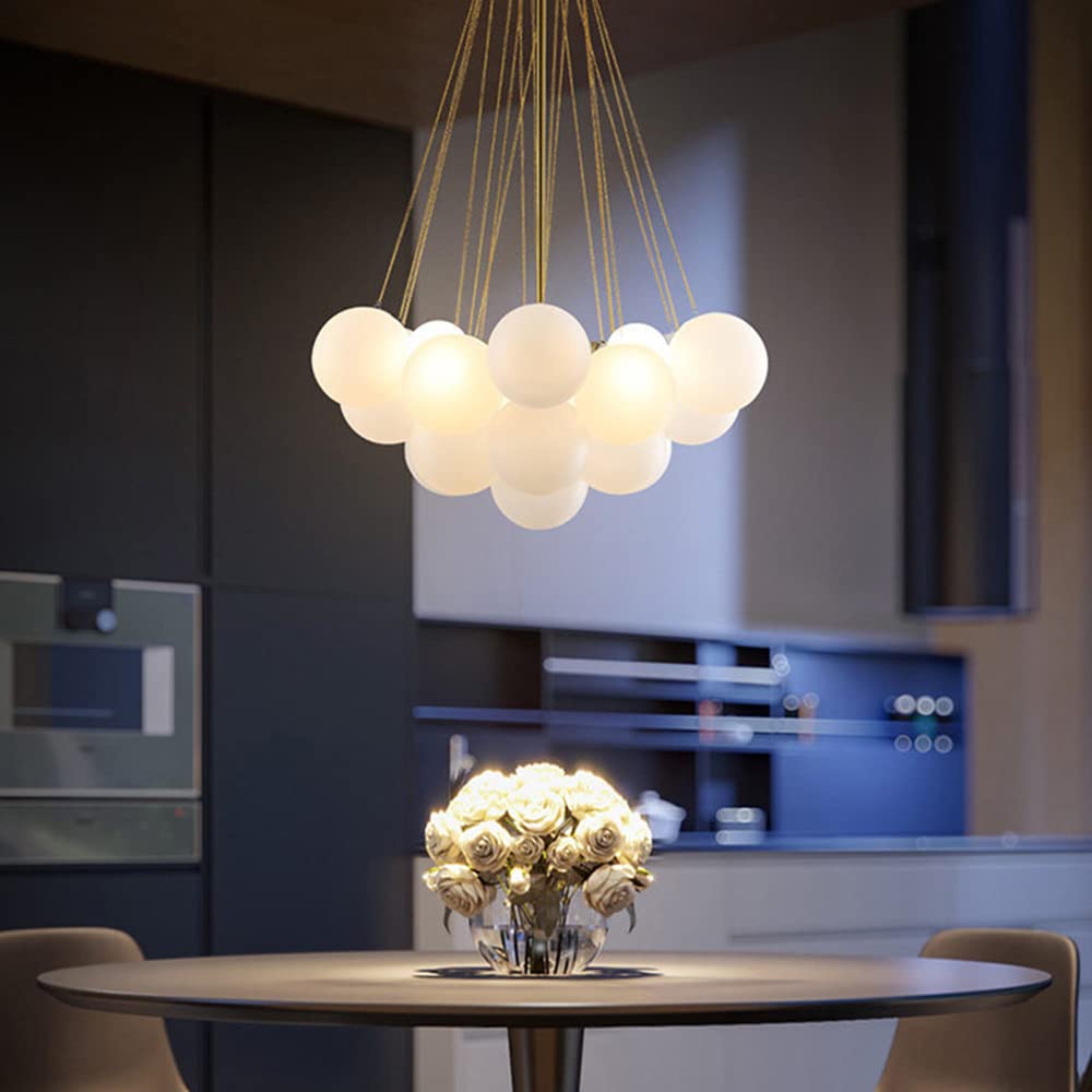 Modern Gold Glass Bubble Chandelier - 3-Light DIY Hanging Pendant Light Fixture for Dining Room, Bedroom, or Living Room Ceiling Decoration