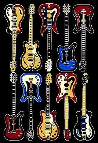 **Champion Rugs Electric Guitar Design Kids Music Room Rug - Colorful Non-Slip Area Carpet for Living Room, Bedroom, Playroom - 5’3” x 7’5” - Perfect for Music Lovers & Kids Play Area**