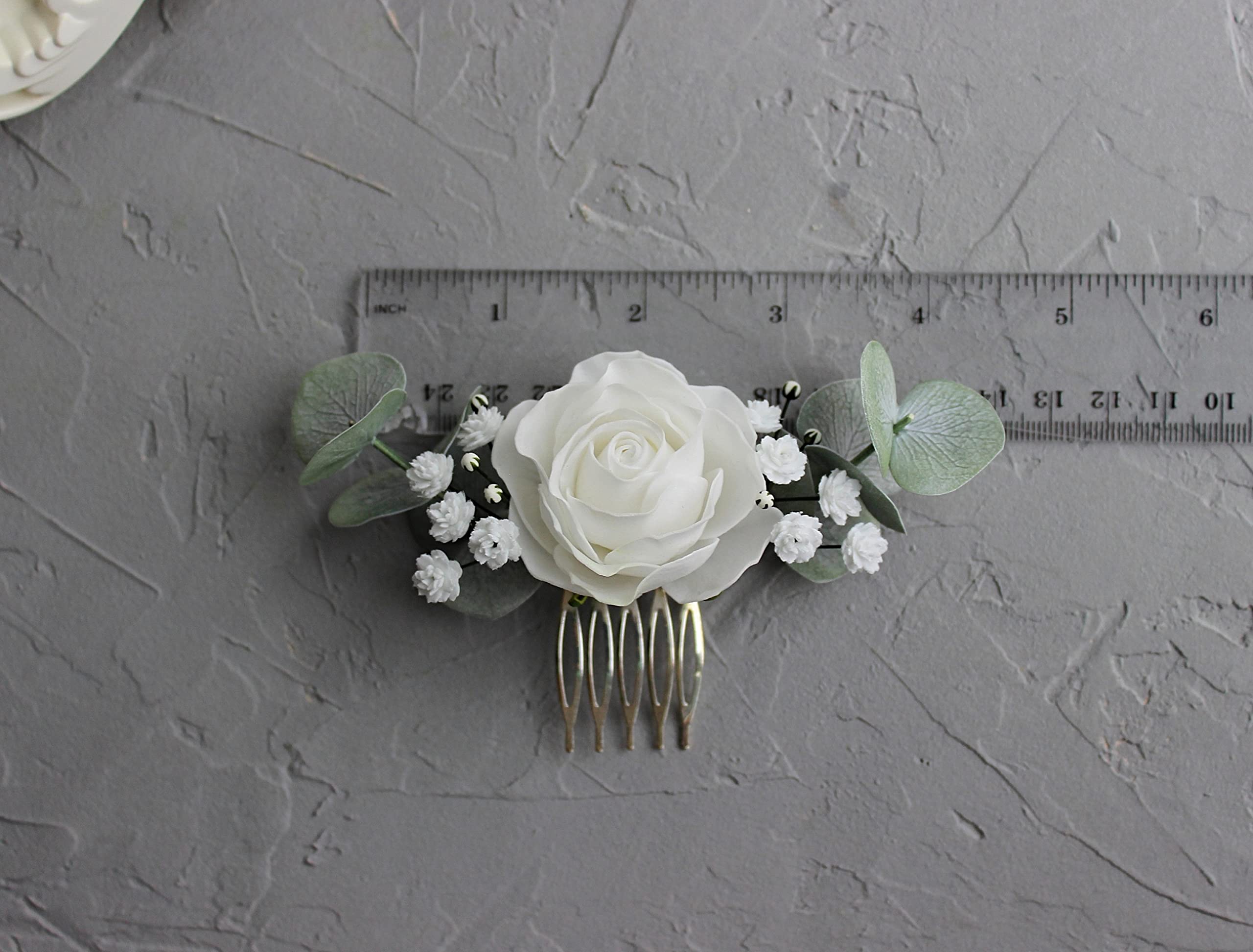 Baby's Breath Rose Eucalyptus Wedding Hair Comb - Bridal Hair Accessory for Weddings, Boho Bridal Hairpiece, Greenery Hair Pins - Perfect for Boho Weddings, Beach Ceremonies & Bridal Showers
