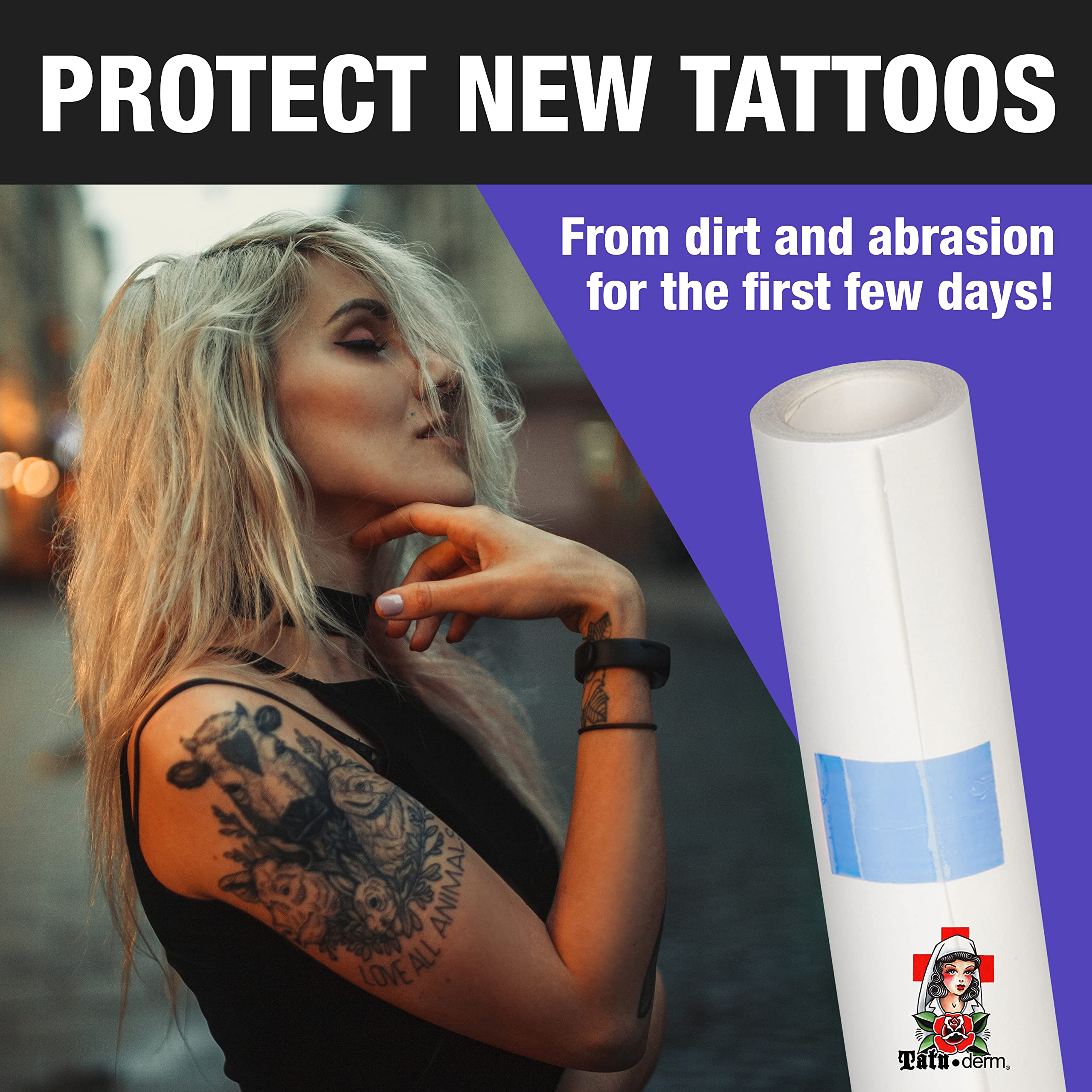 Tatu-derm® Waterproof Tattoo Aftercare Roll - Breathable Adhesive Barrier Film for Faster Healing & Protection | Made in USA | Ideal for Fresh Tattoos, Piercings & Skin Wound Care