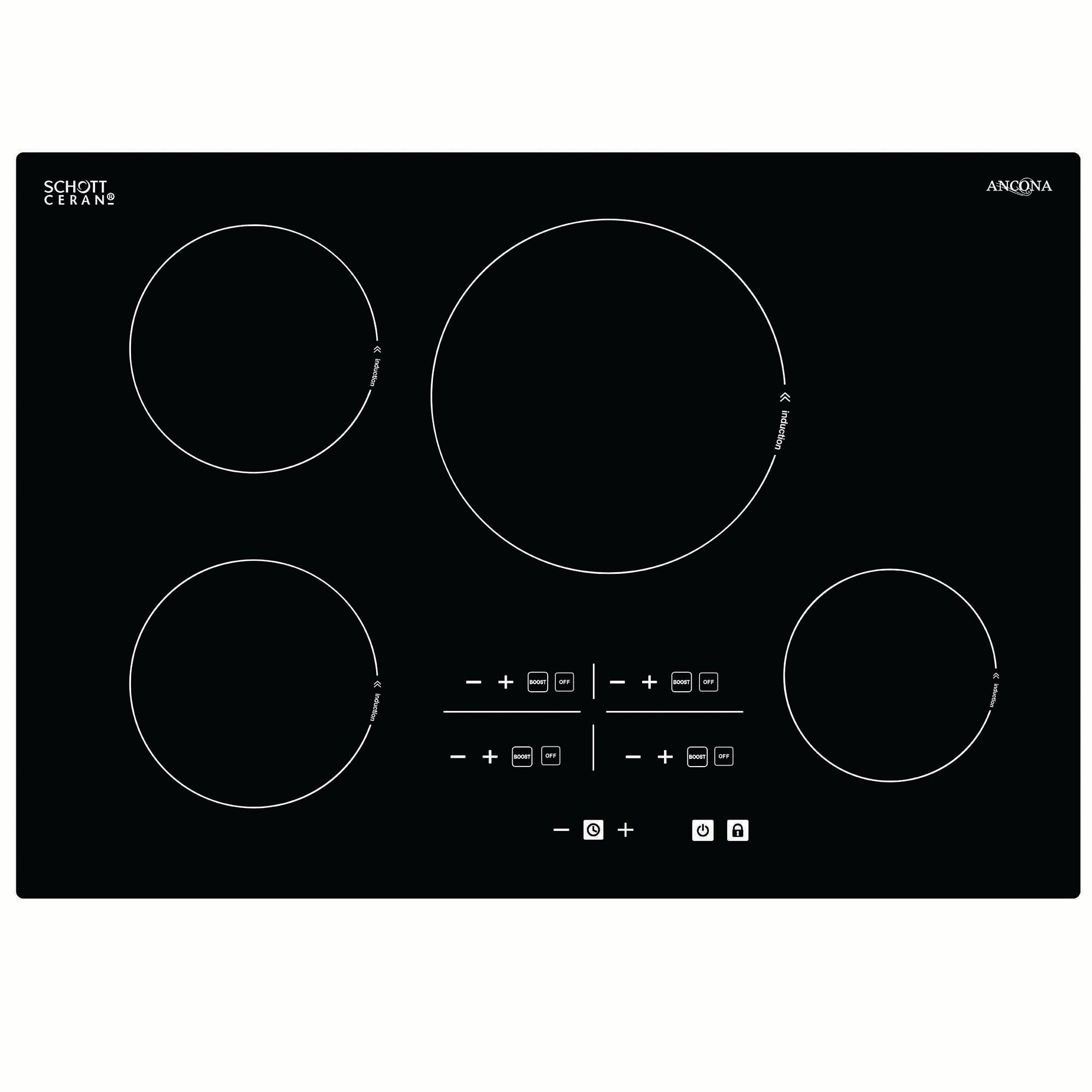 Ancona Elite 30-Inch 4 Burner Induction Cooktop - Black Ceramic Glass Surface | Fast Heating & Energy Efficient | Perfect for Home Kitchen, RV & Outdoor Cooking