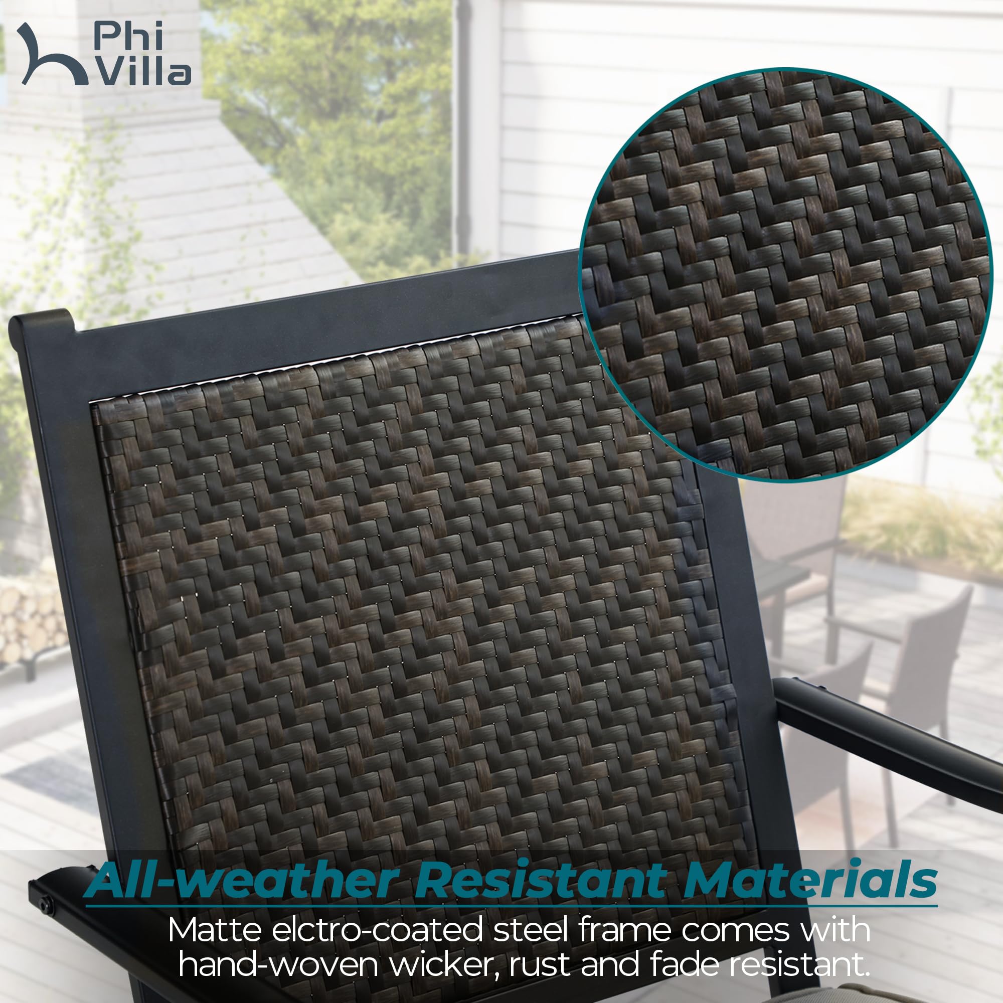 PHI VILLA 2-Piece Dark Brown Rattan Swivel Chairs with Cushions - Indoor/Outdoor Wicker Armchairs for Dining Room, Living Room, Patio, Porch, Yard & Deck - Modern Comfortable Seating for Relaxing & Entertaining