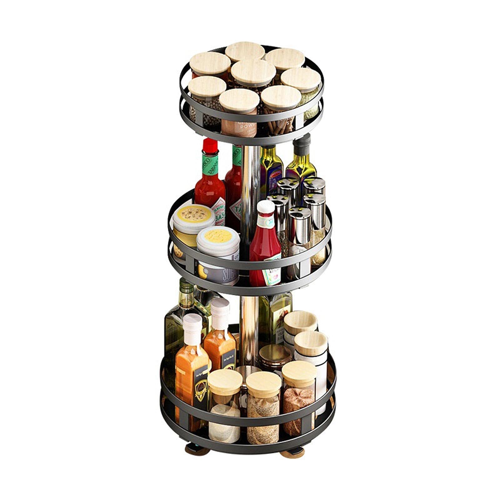 3-Tier Rotating Spice Rack Organizer - 360° Swivel Kitchen Shelf for Seasoning Bottles, Detachable Multifunctional Storage - Perfect for Pantry, Countertop & Cabinet Organization (Color: Black)