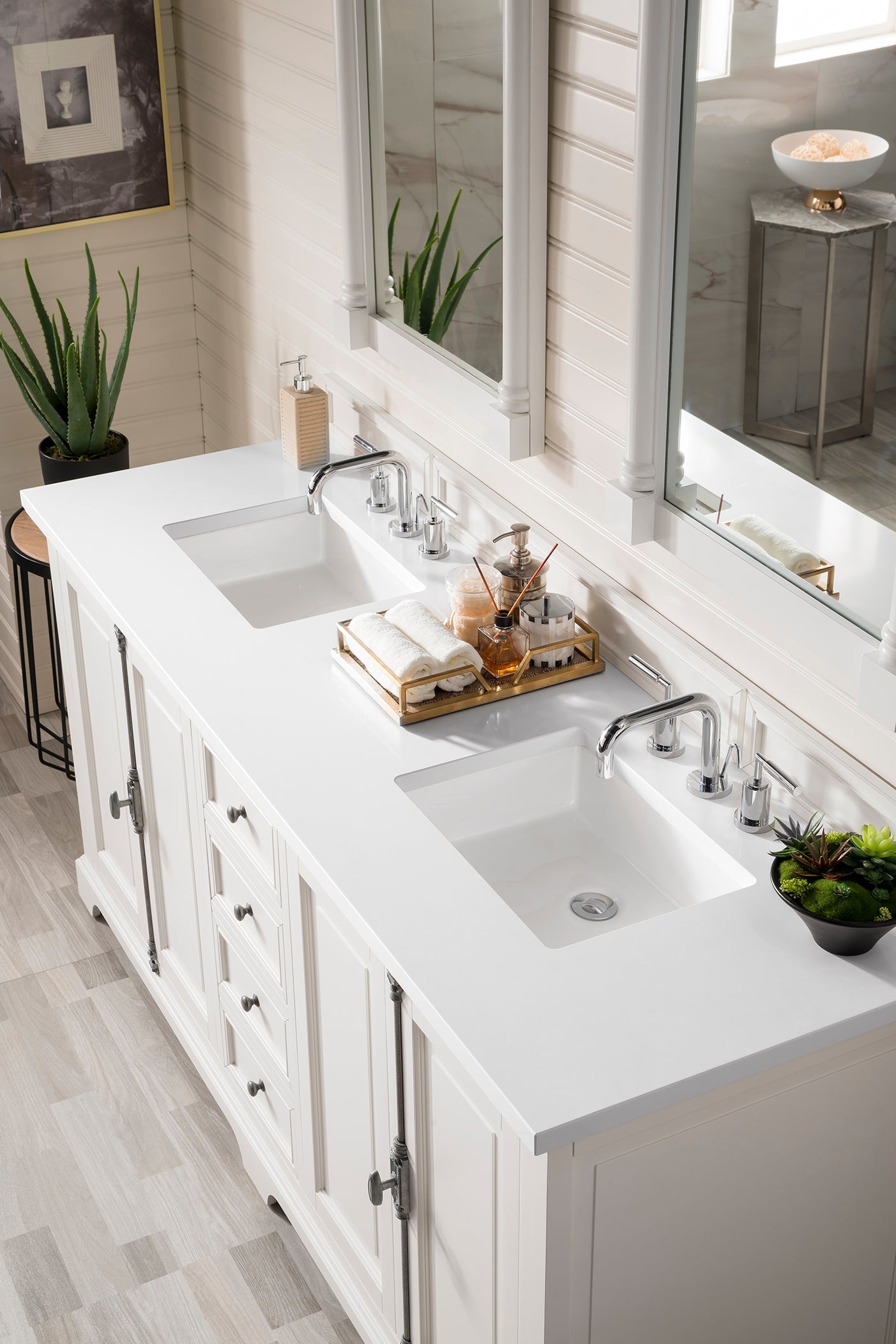 Providence 72-Inch Double Vanity Cabinet with 3CM Classic White Quartz Top - Bright White Bathroom Vanity for Master Bath & Guest Bathroom
