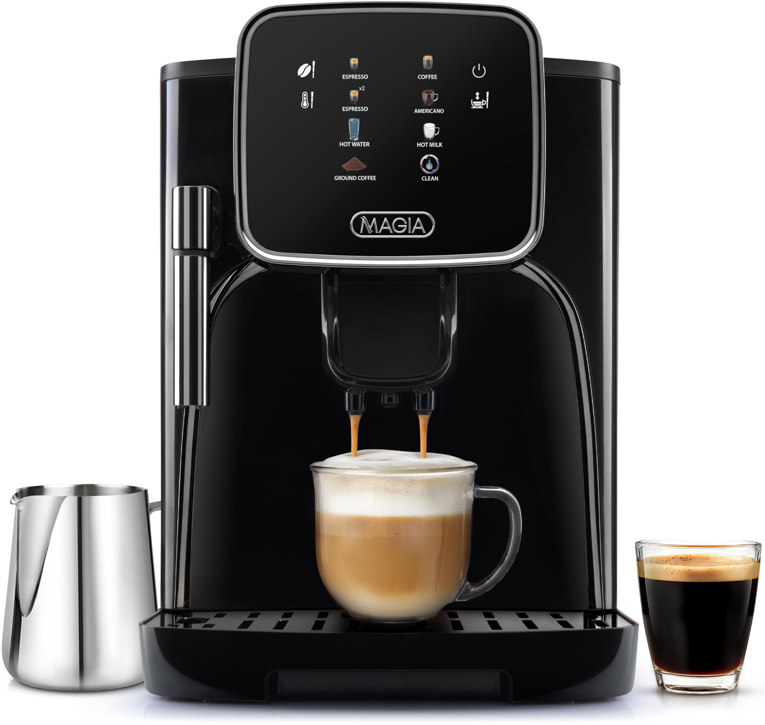 Zulay Kitchen Magia Clasica Fully Automatic Espresso Machine with Built-in Grinder - Touch Screen Coffee Maker for Latte, Cappuccino & Macchiato - One-Touch Operation & Milk Frother - Perfect for Home, Office & Coffee Shops - Black