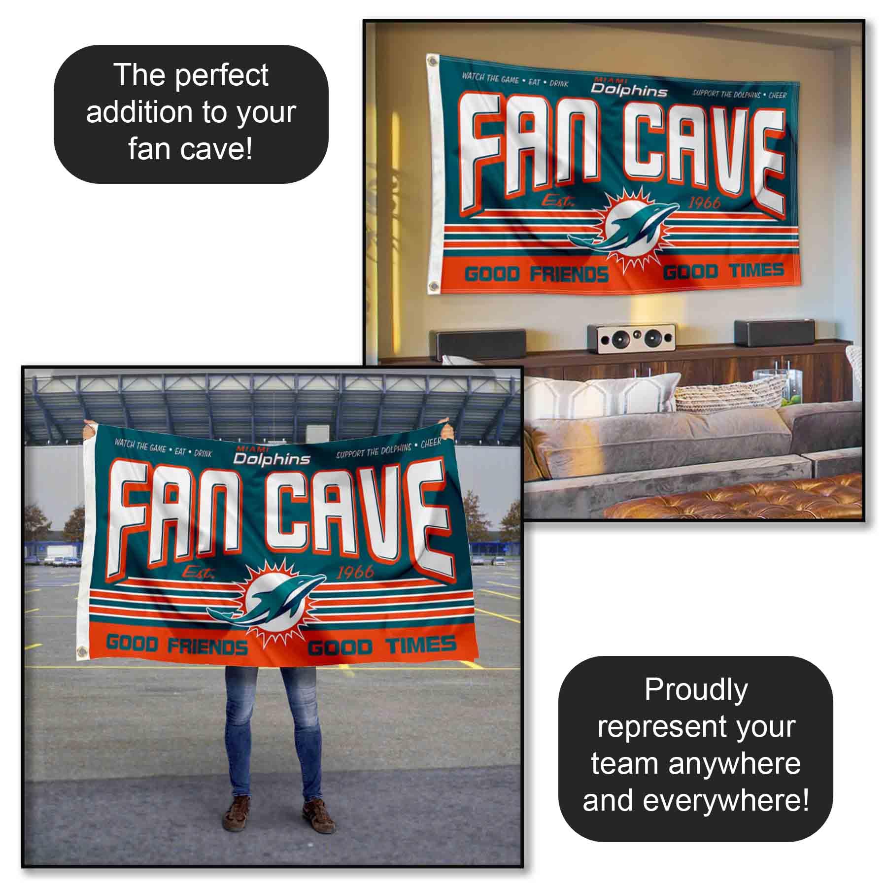 WinCraft Miami Dolphins NFL Team Fan Man Cave Banner Flag - Perfect for Game Day Decor, Tailgating, and Sports Room Wall Art