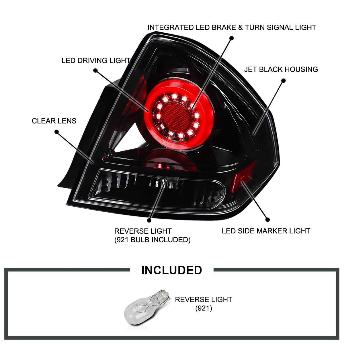 Spec-D Tuning Jet Black Housing Red LED Bar Tail Lights - Compatible with 2006-2013 Chevy Impala & 2014-2016 Chevy Impala Limited - Left & Right Pair Assembly - Enhance Style & Visibility for Night Driving & Custom Car Shows
