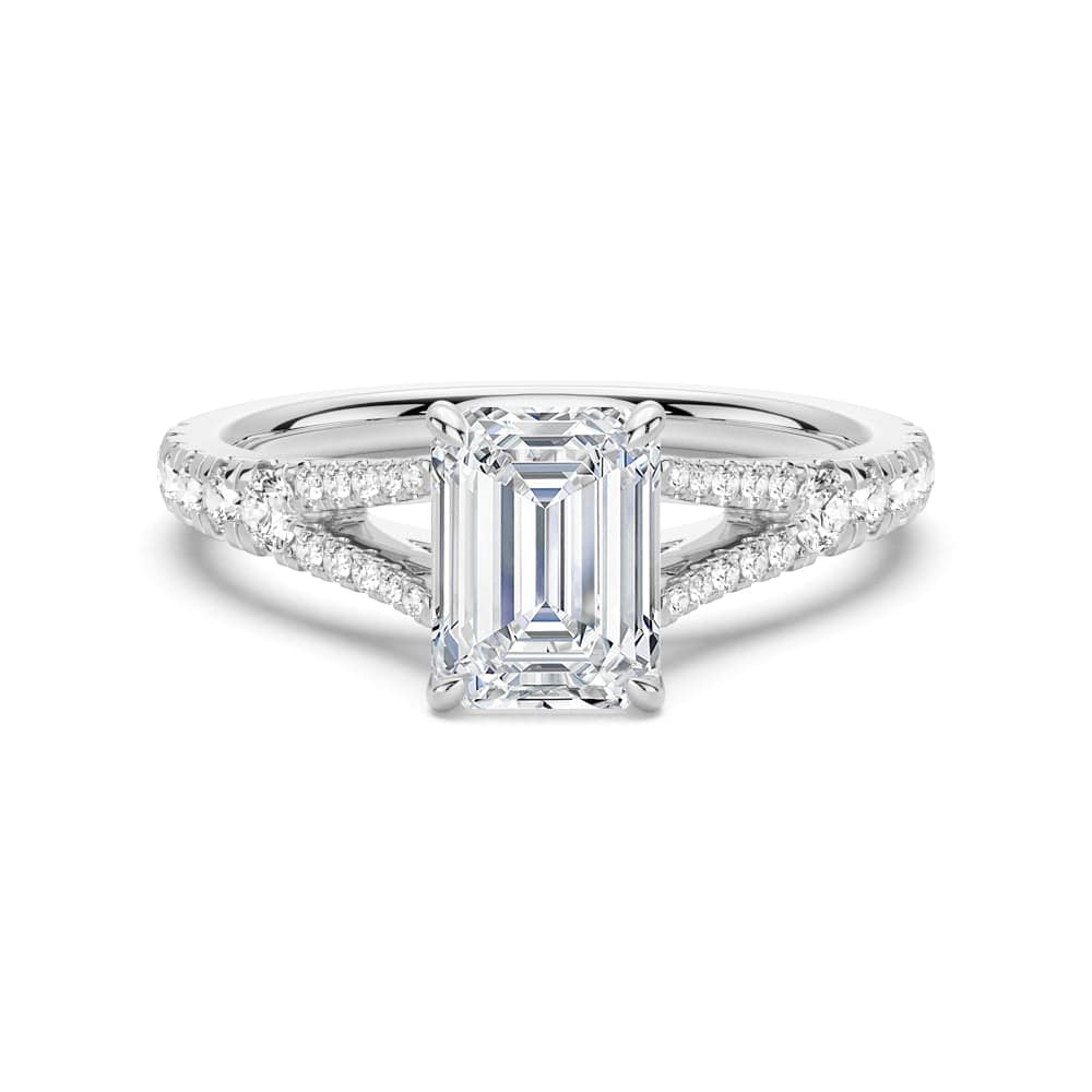 Emerald Cut Split Shank Moissanite Engagement Ring for Women - 2 Carat D Color VVS1 Clarity Lab Created Diamond Alternative - Perfect for Proposals, Weddings & Anniversary Gifts