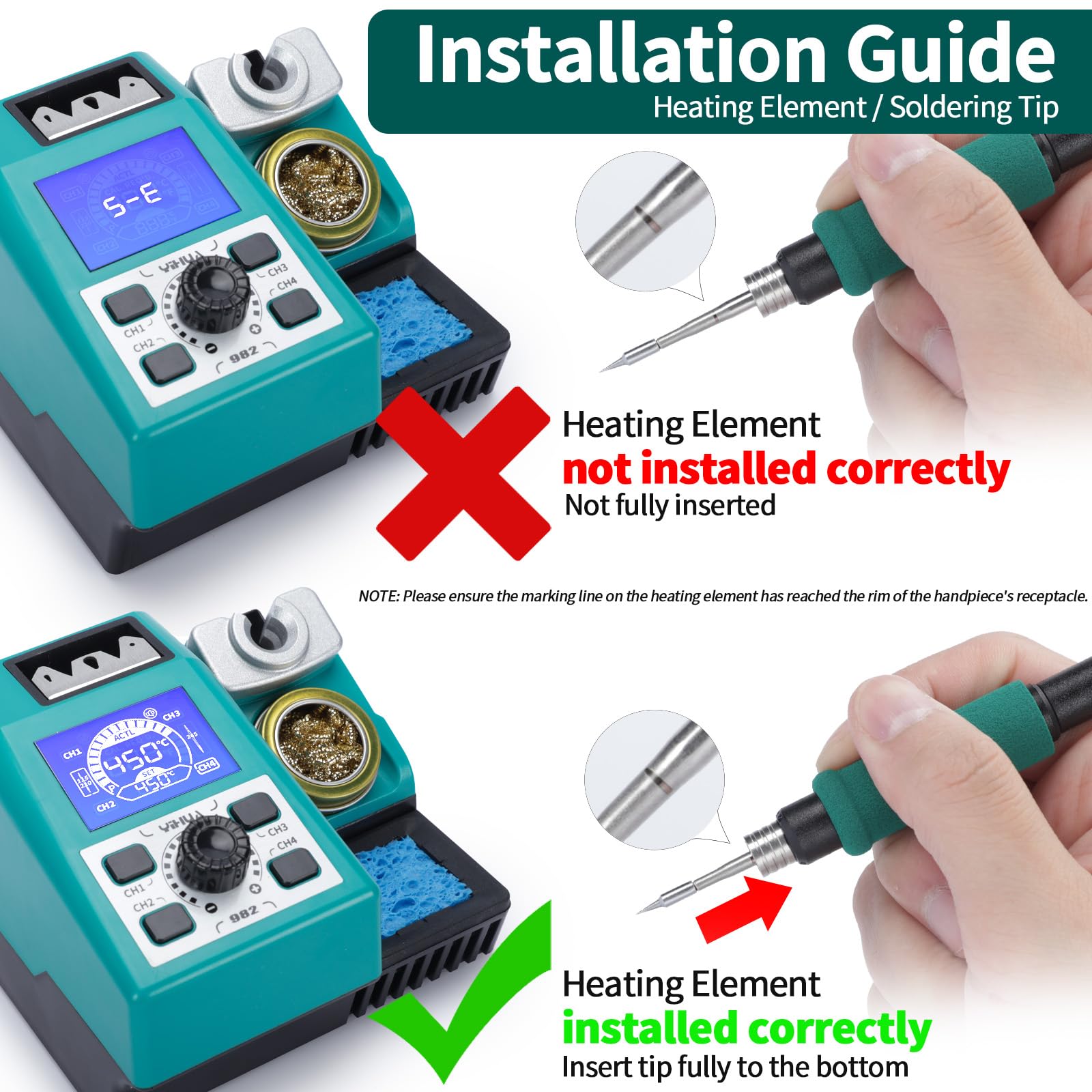 YIHUA 982 Digital LCD Precision Soldering Station Kit with 210 Compatible Soldering Tips, Solder Wire Dispenser & 4 Memory Channels - Ideal for Electronics Repair, PCB Work, and DIY Projects