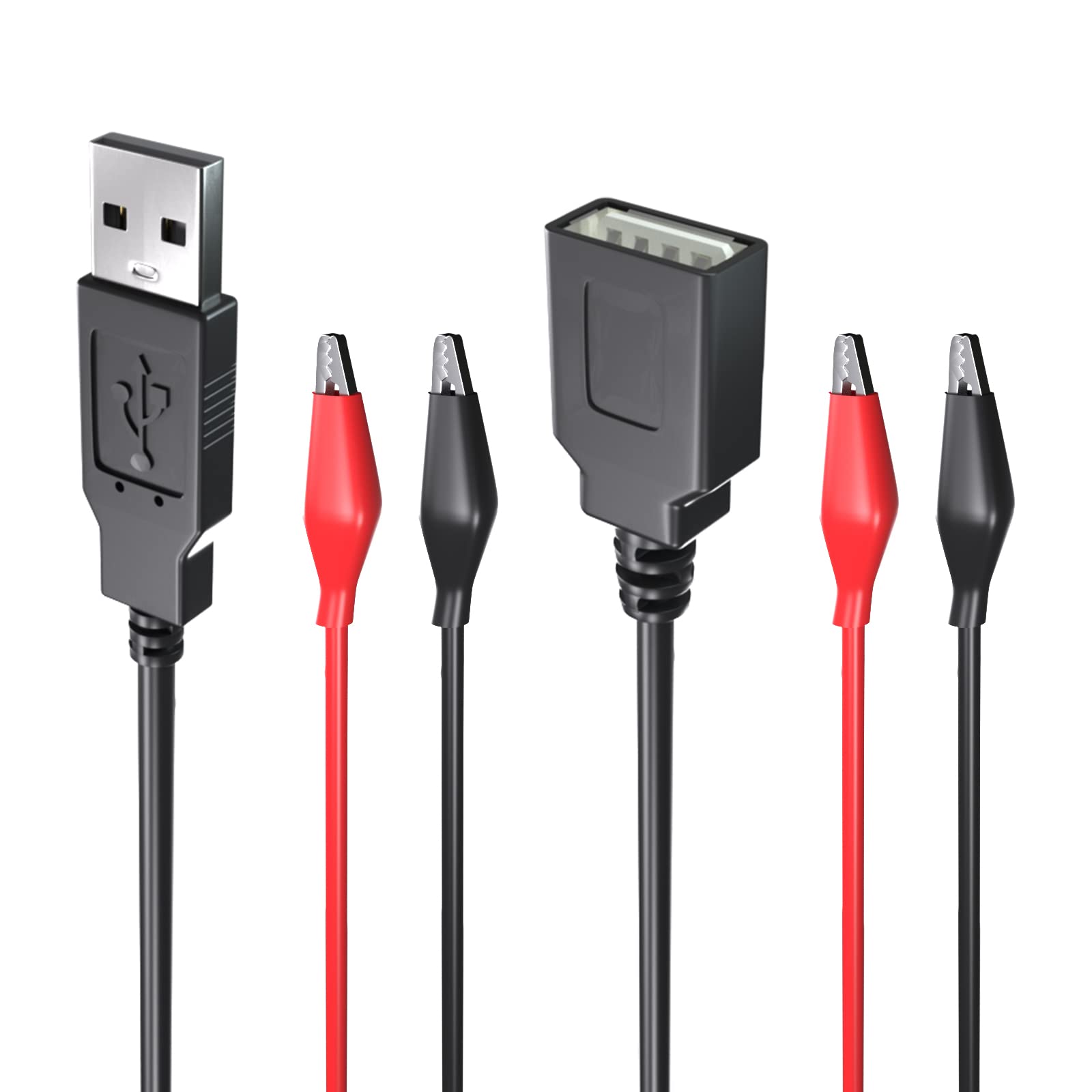 USB to Dual Copper Alligator Clips Test Leads Set - Male/Female Connector for Electrical Circuit Testing - Perfect for DIY Electronics, Car Battery Charging, and Lab Experiments