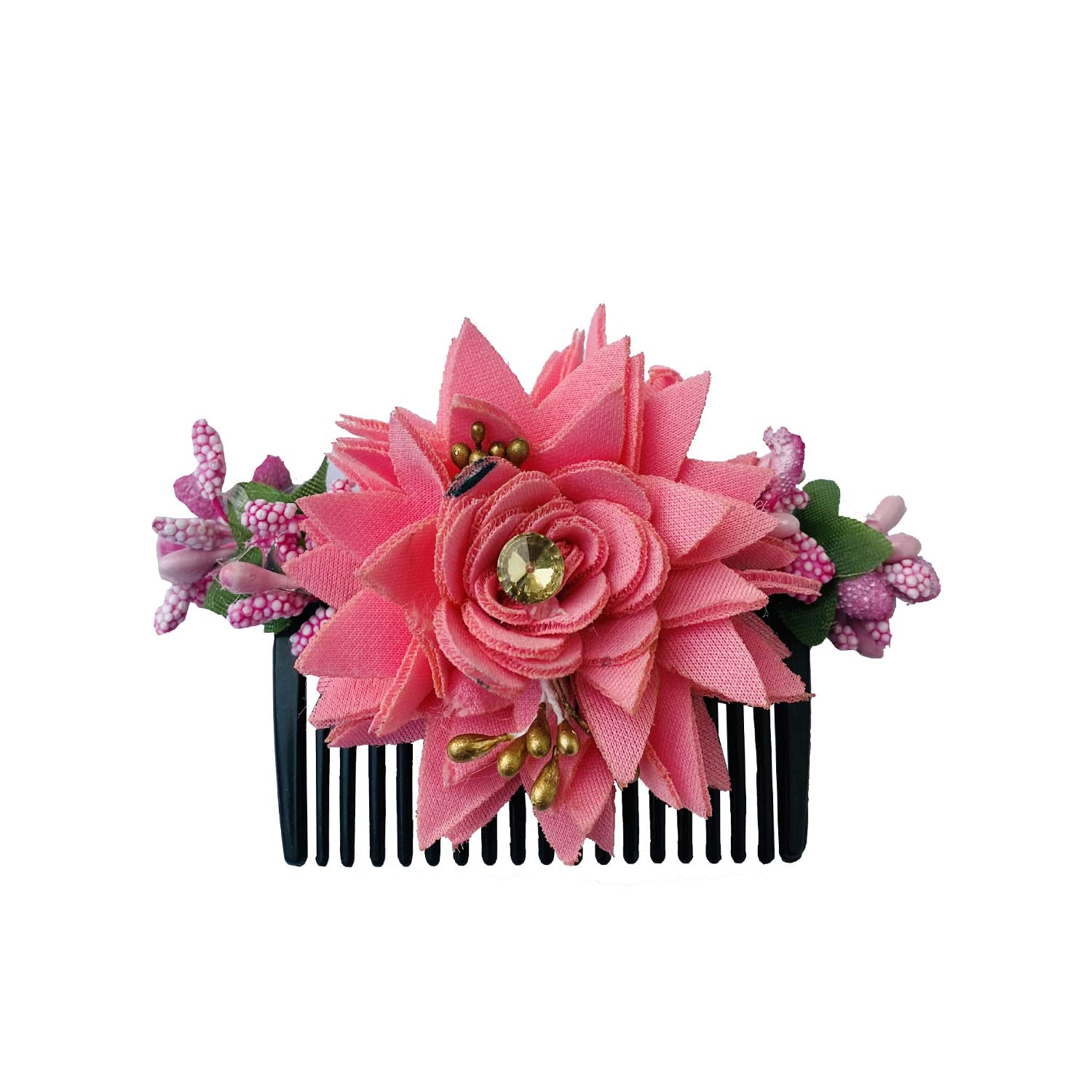 VinshBond Floral Juda Pin Clip - Hair Bun & Side Comb Accessory for Women & Girls (Pack of 1, Pink) - Perfect for Weddings, Parties & Everyday Hairstyles