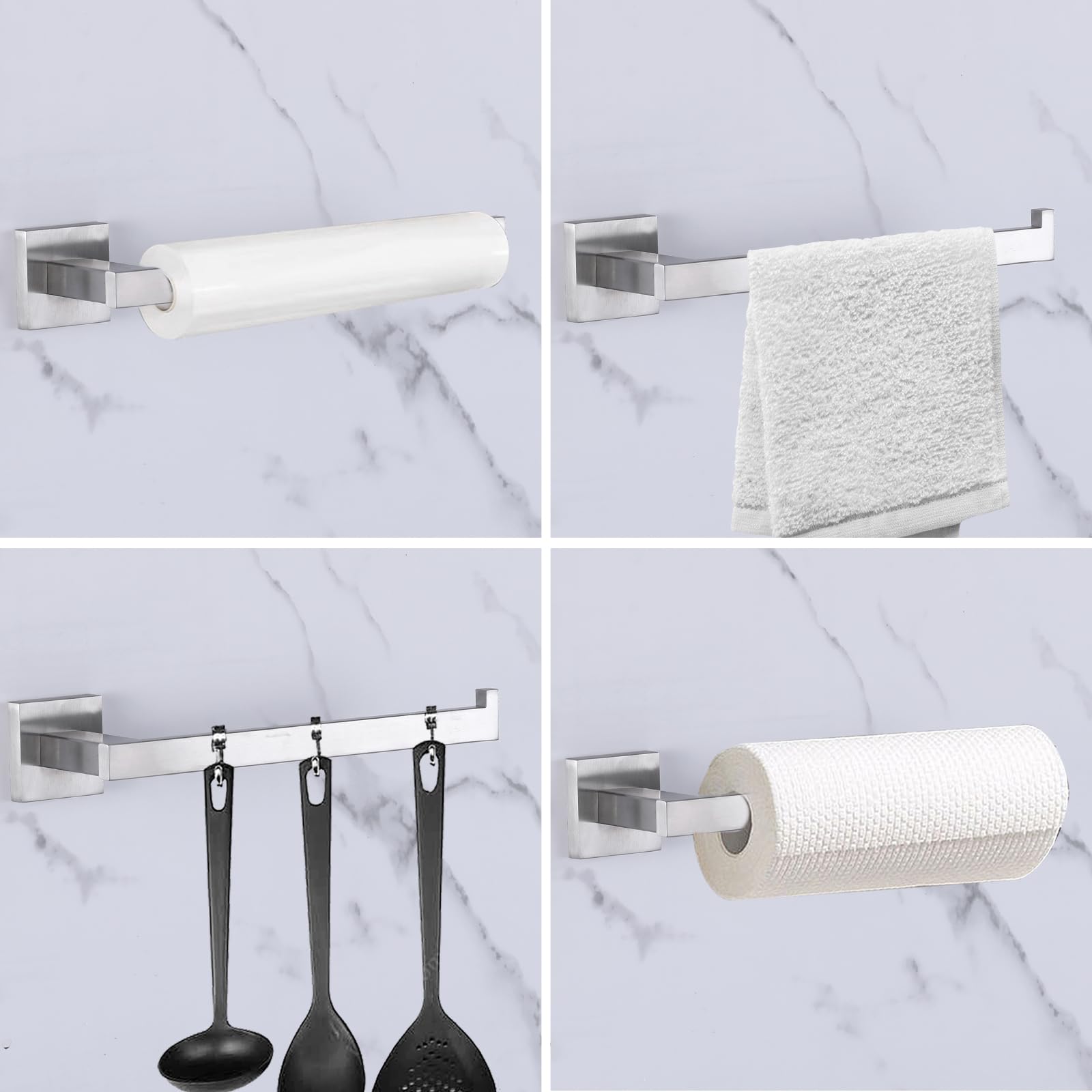 Brushed Nickel Square Hand Towel Holder - Heavy Duty Wall Mounted Towel Ring & Bar for Bathroom & Kitchen - Durable Bathroom Hardware (A9006BN) - Perfect for Hand Towels, Dish Towels & Bath Accessories