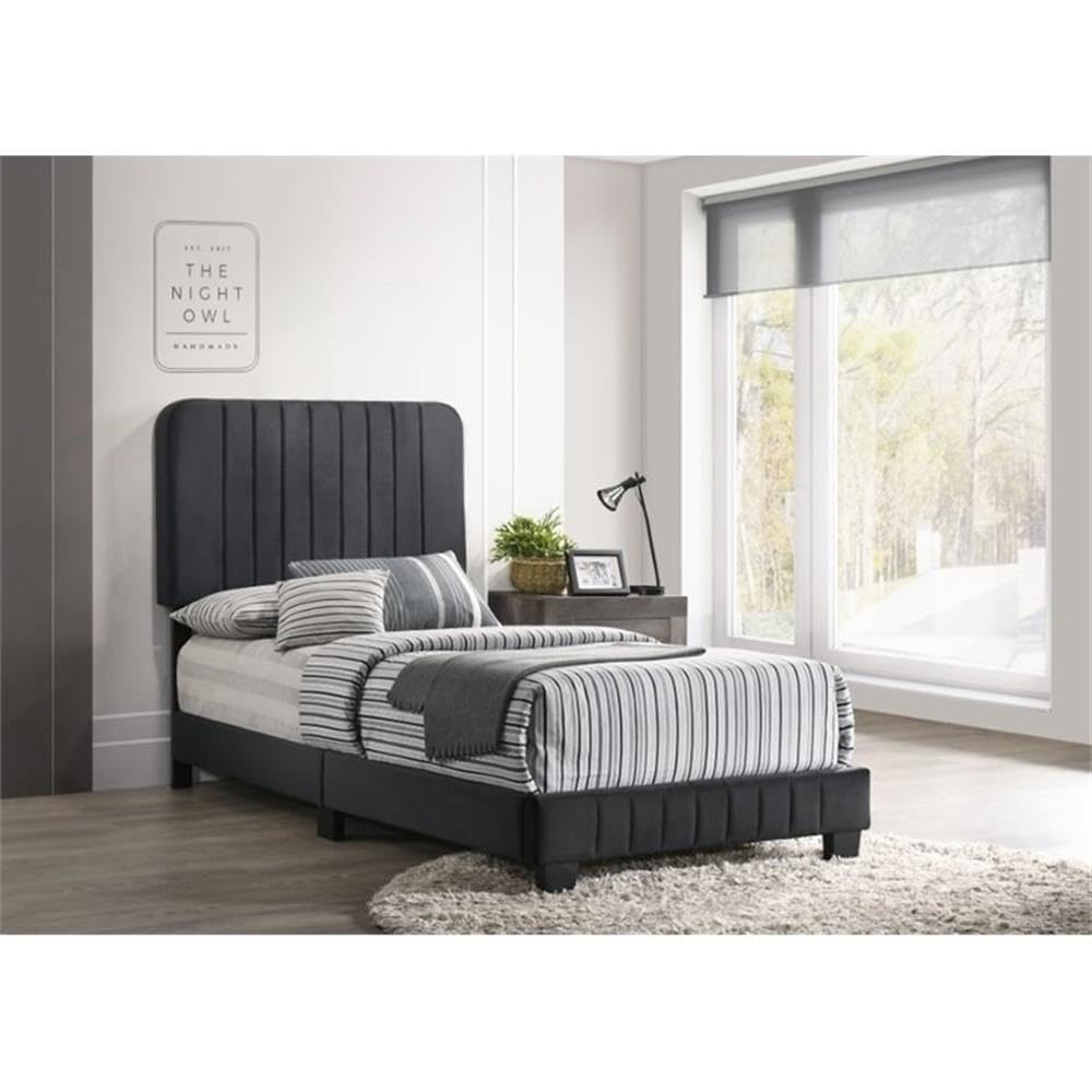 Glory Furniture Lodi Velvet Upholstered Twin Bed Frame - Black Velvet Upholstered Platform Bed for Kids, Teens & Guest Rooms | Modern & Luxurious Bedroom Furniture for Small Spaces