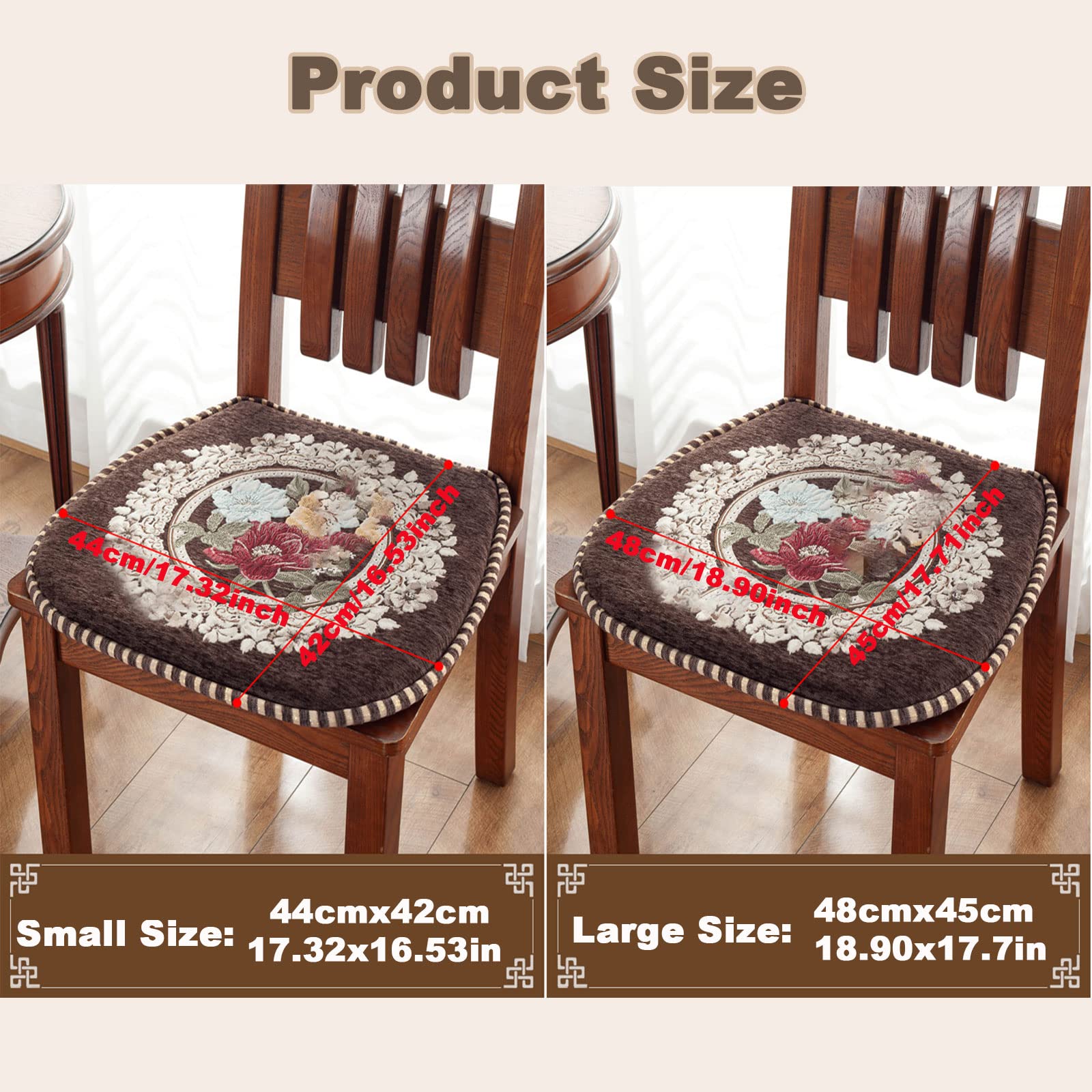 Retro Floral Memory Foam Chair Cushion with Non-Slip Ties - 2 Pack Dining Chair Pads (19in) for Kitchen, Office & Living Room Comfort