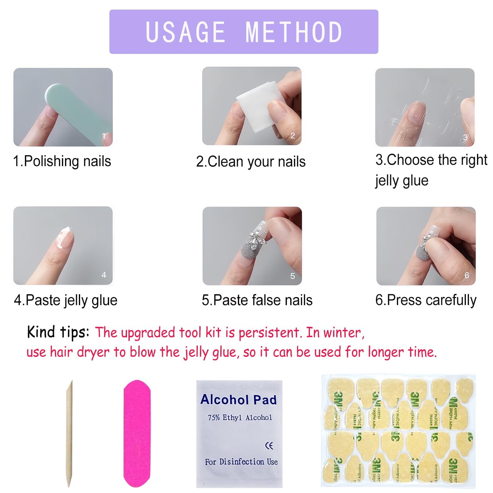 24Pcs Silver Glitter Press on Nails - Short Square Fake Nails with Blasting Designs | Shiny Full Cover Glossy Reusable Acrylic Stick on Nails for Women & Girls | Light Luxury Manicure for Parties, Weddings & Special Occasions