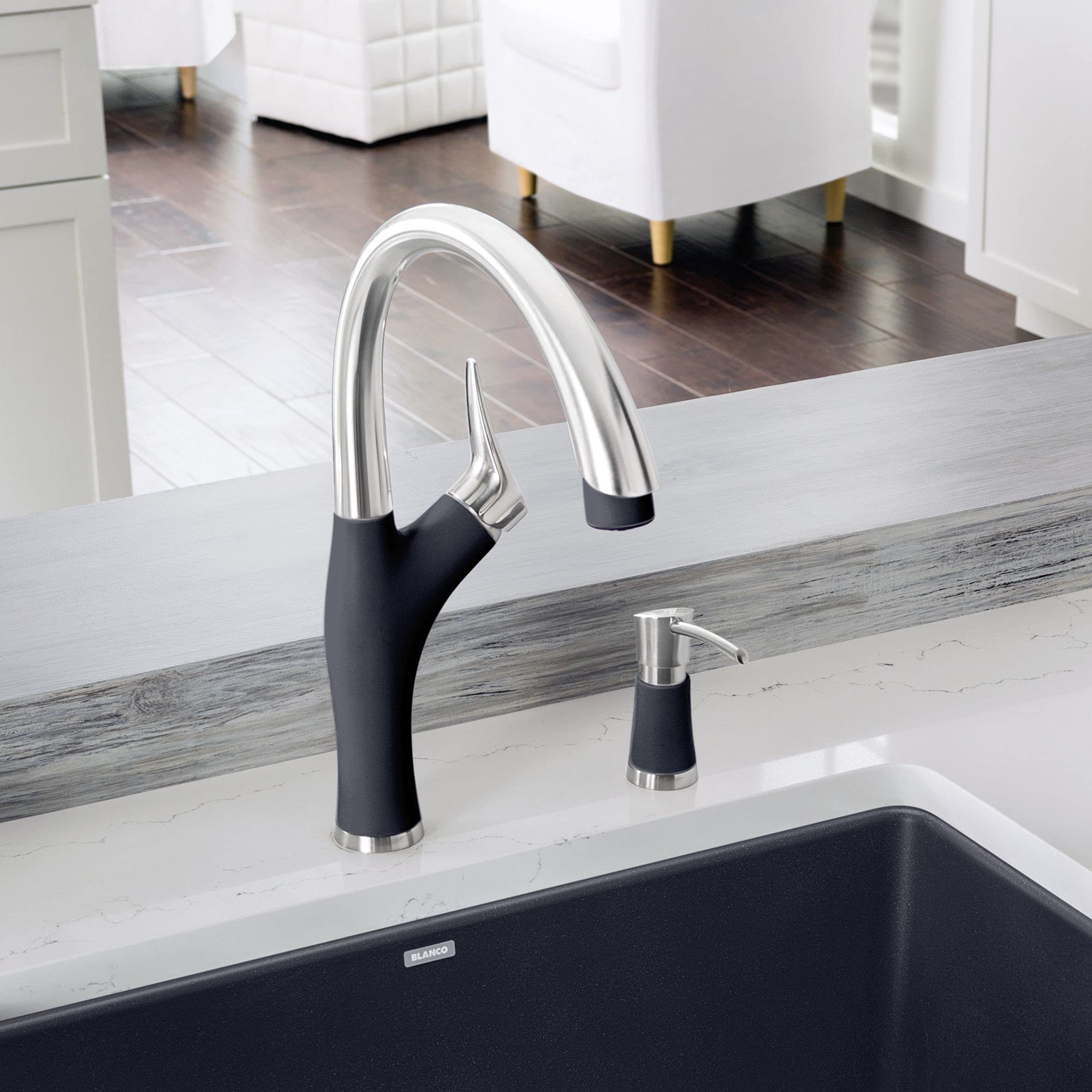 BLANCO 442049 Artona Soap Dispenser - Anthracite/Stainless Steel Dual Finish Bathroom Accessory, Small - Perfect for Modern Kitchen & Bathroom Decor