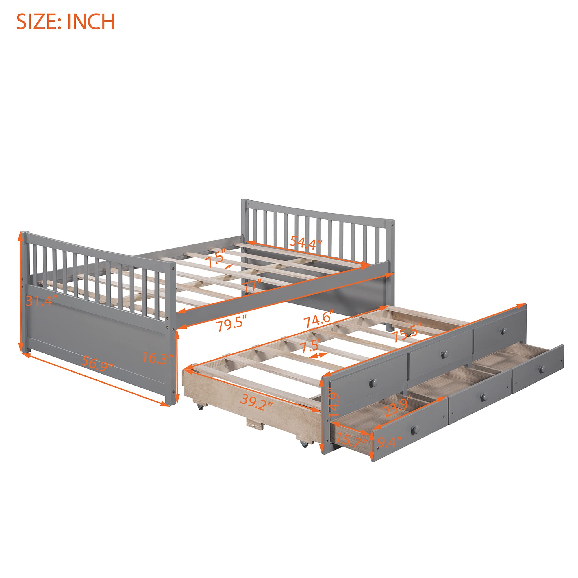**Harper & Bright Designs Full Size Daybed with Twin Trundle & 3 Storage Drawers – Wooden Captain’s Bed for Kids, Guests & Sleepovers – Space-Saving Platform Bed (Gray) – Perfect for Small Rooms, Dormitories & Guest Bedrooms**