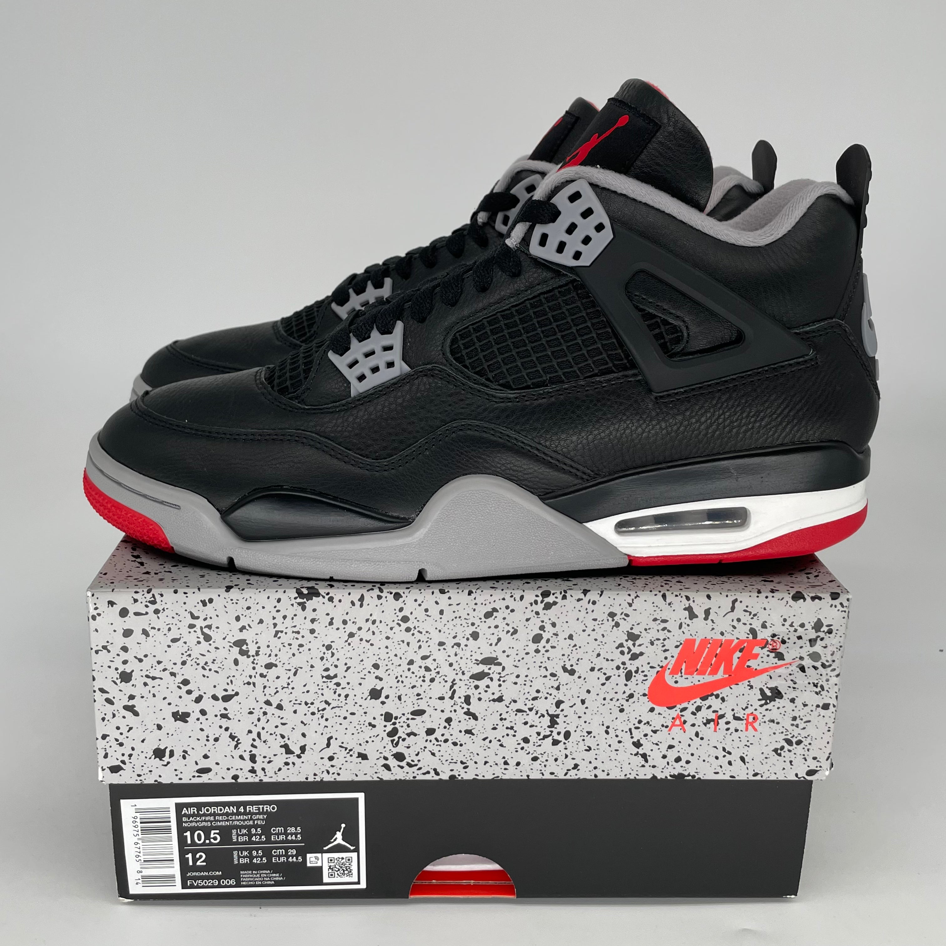 Original Air Jordan 4 Bred Reimagined Men's Basketball Shoes Size 10.5 (FV5029-006) - Retro Sneakers for Streetwear & Casual Outfits