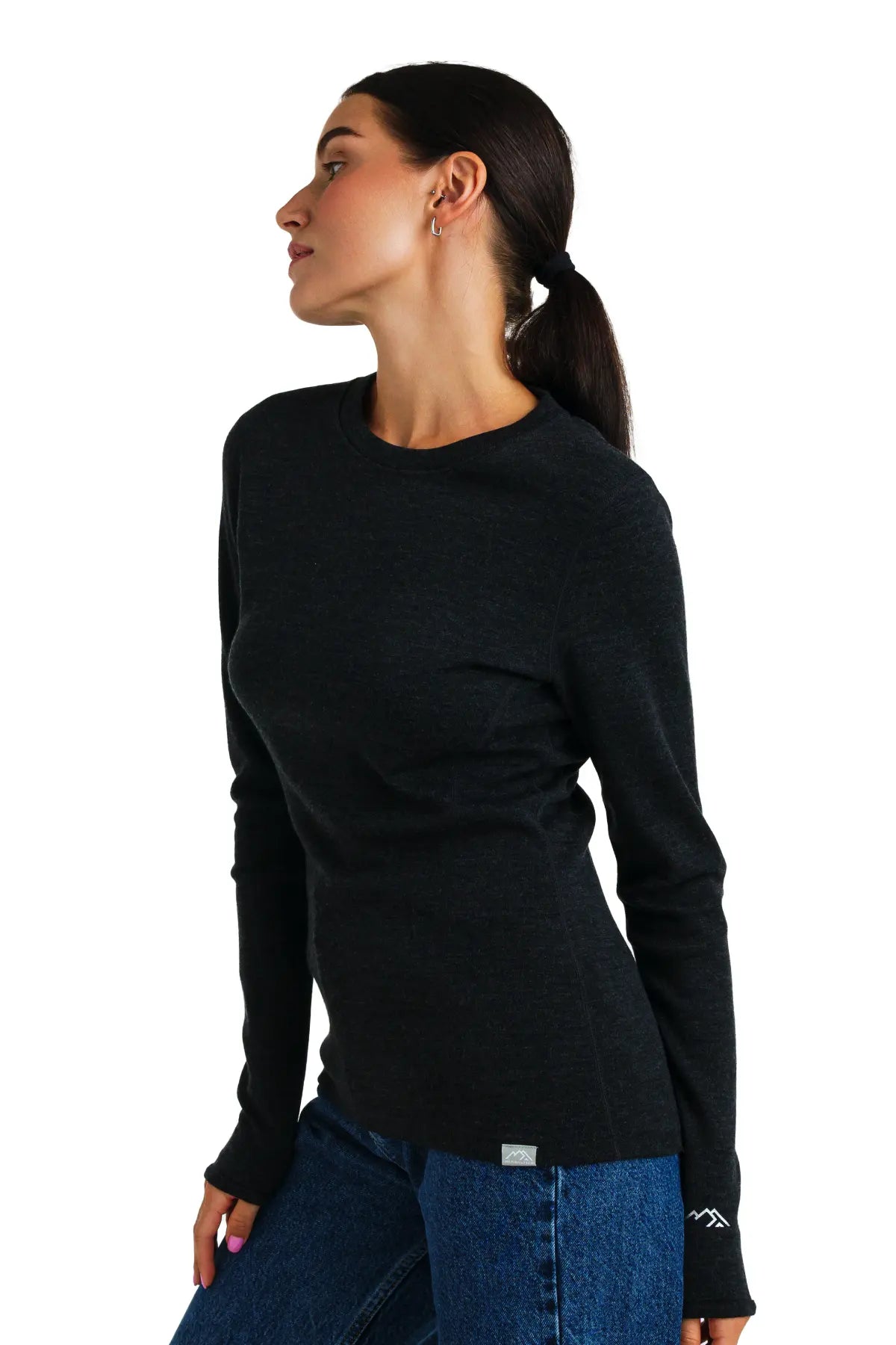 Premium Women's Merino Wool Long Sleeve Shirt 320 GSM - Charcoal Grey - Warm & Soft Base Layer for Hiking, Skiing & Winter Outdoor Activities