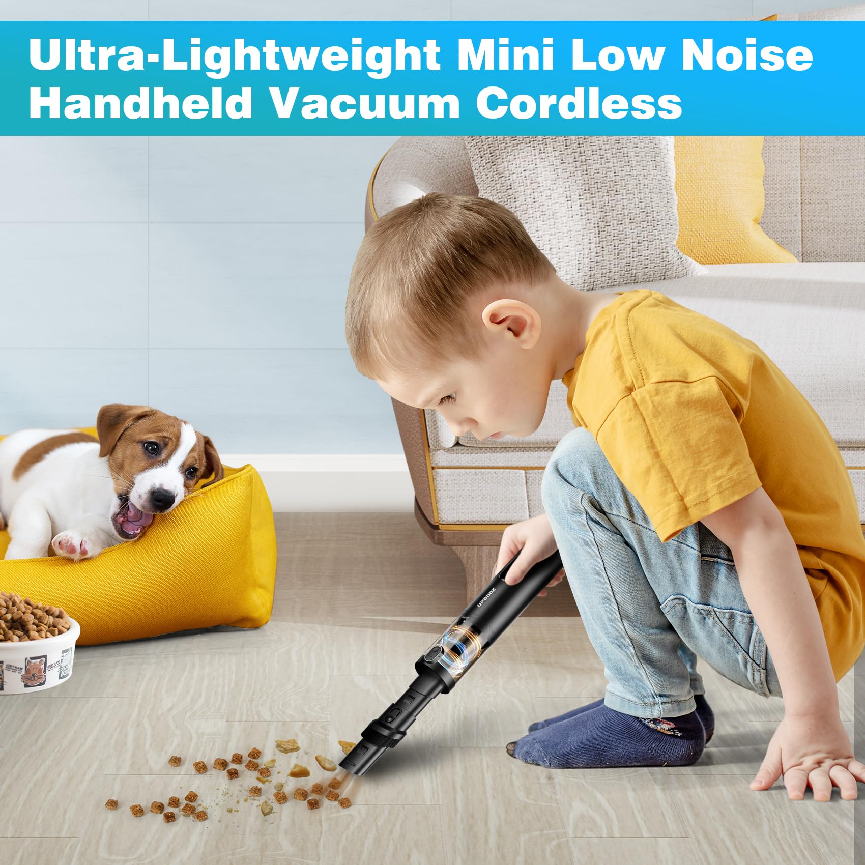 Upbooz 14000PA Cordless Handheld Vacuum - Powerful Portable Car Vacuum Cleaner with LED Light & Air Duster 2-in-1, Rechargeable Mini Vac for Home, Car, Pet Hair & Office Use | Low Noise | Ideal for Car Detailing, Pet Grooming & Quick Home Cleanups