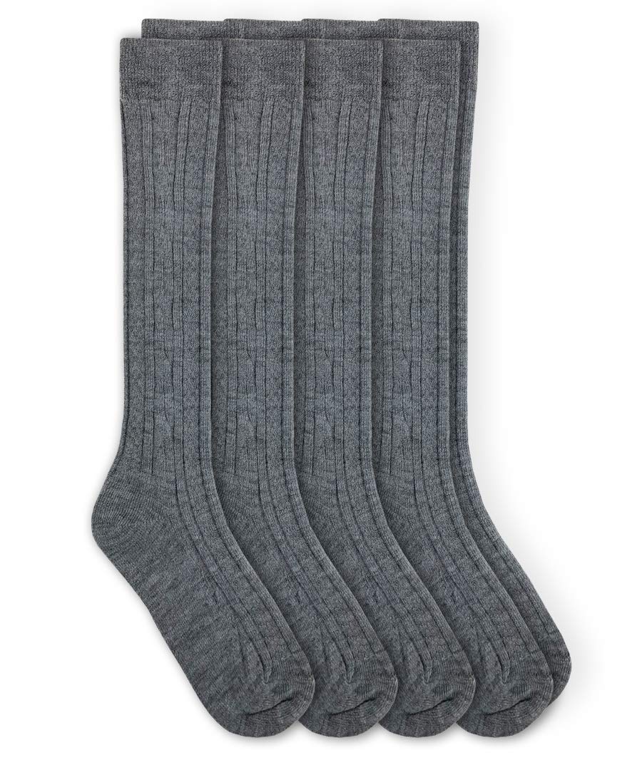 Jefferies Girls School Uniform Cable Knit Knee High Socks - 4 Pack of Comfortable Cotton Blend Socks for School, Uniform Dress Codes & Winter Wear