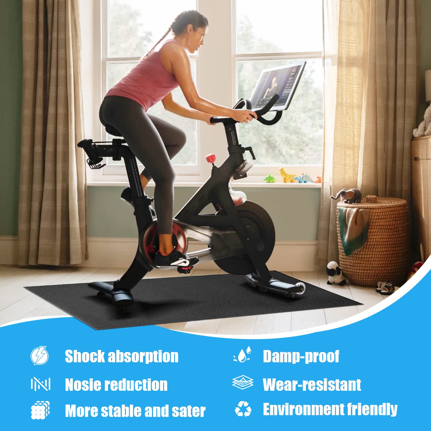 Premium Bike Mat for Exercise Bikes - Non-Slip Indoor Cycling Floor Mat for Peloton, Home Gyms & Trainers - Protects Carpets & Hardwood Floors (Ideal for Spinning, Cardio Workouts & Home Fitness)