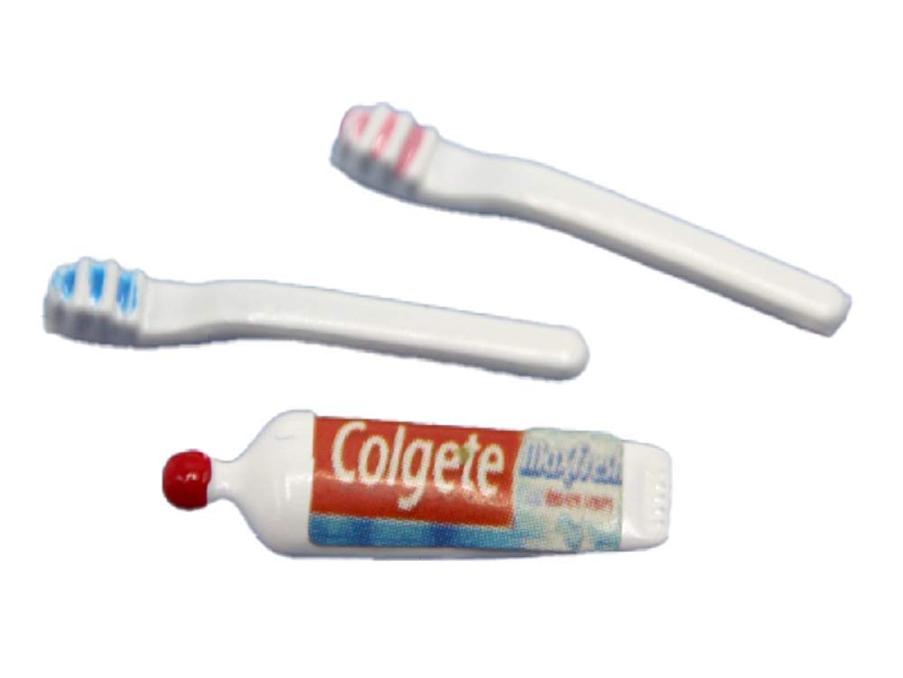 Melody Jane Dollhouse Miniature Bathroom Set - 2 Toothbrushes & Toothpaste for Dollhouse Accessories | Perfect for 1:12 Scale Dollhouse Bathroom Decor & Kids Pretend Play