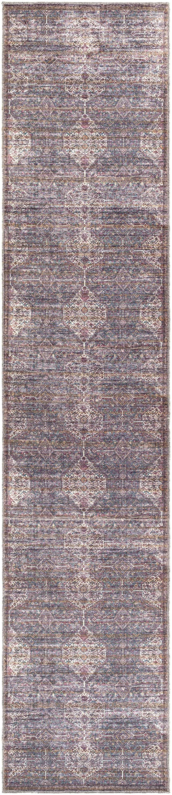 Hauteloom Calantac Washable Runner Rug for Hallway & Kitchen - Non-Slip, Stain Resistant - Blue, Purple, Beige - 2'7