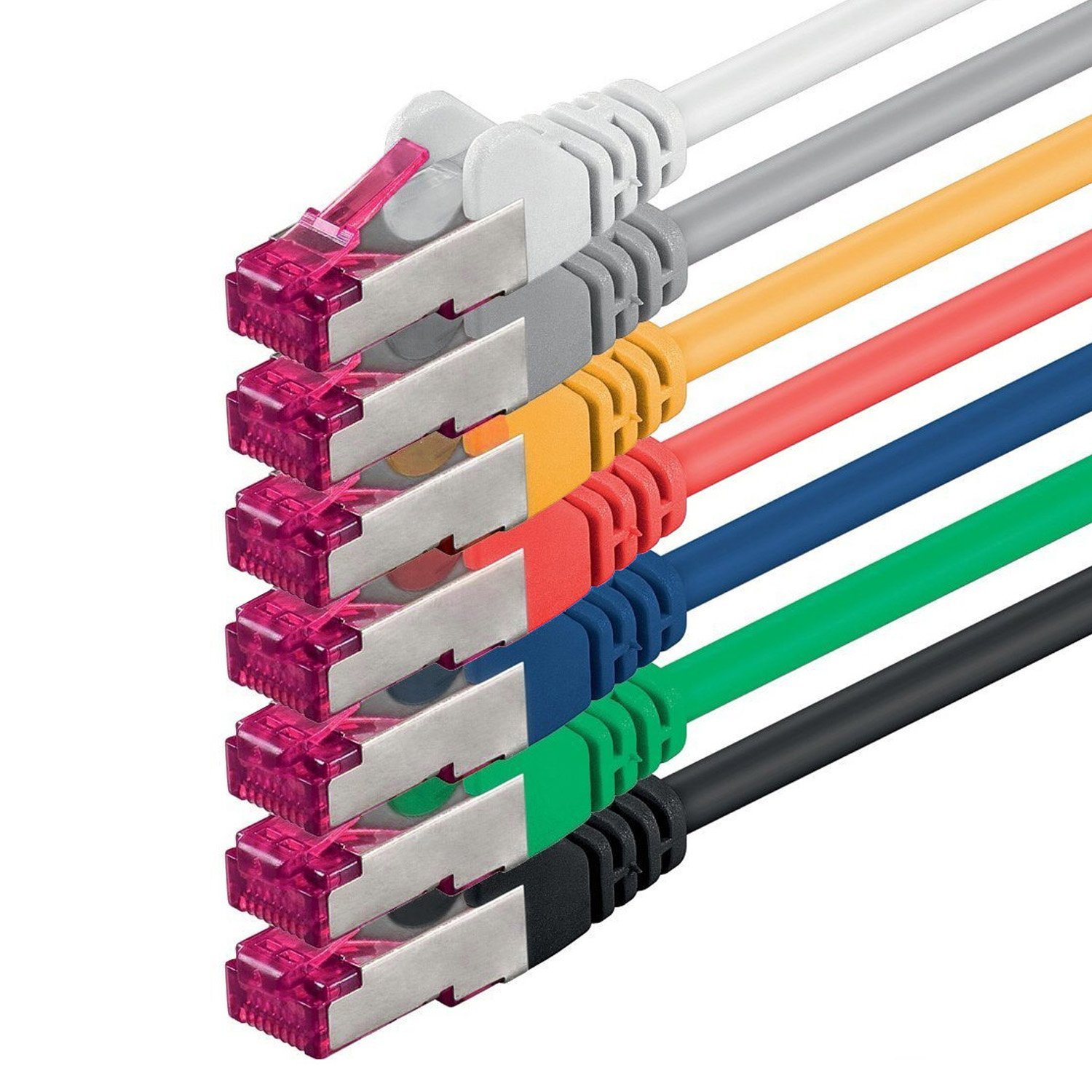7 Colors CAT6a Ethernet Cable 1m (10Gb/s, S-FTP) - 7-Pack GHMT Certified PIMF 500MHz Network Cable for Switch, Router, Modem & High-Speed Internet - Perfect for Home Office, Gaming & Server Setup