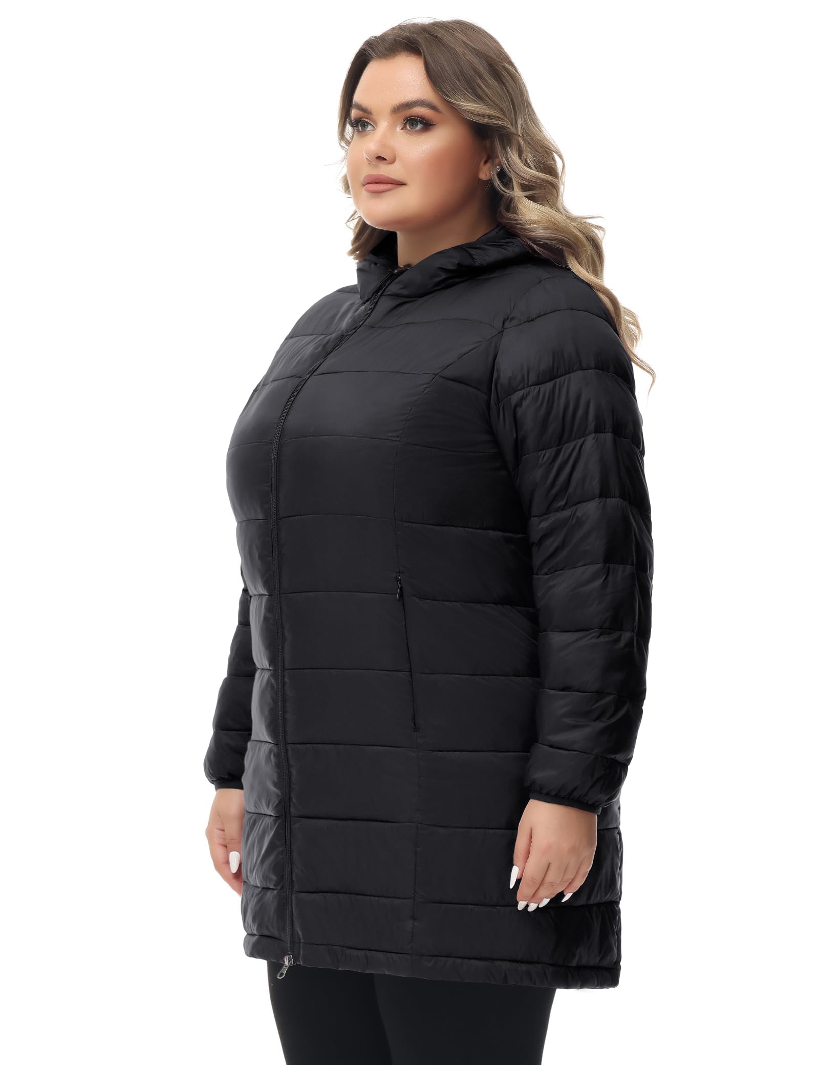 Royal Matrix Women's Plus Size Lightweight Packable Hooded Puffer Jacket - Quilted Long Coat for Spring & Fall - Perfect for Outdoor Activities, Travel & Casual Wear