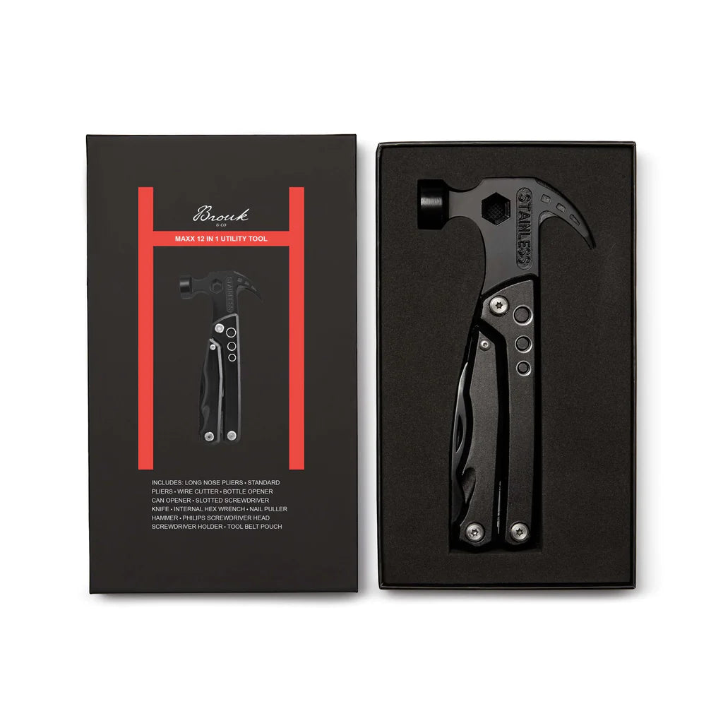 Brouk & Co Maxx 12-in-1 Multi-Tool - Compact & Durable Stainless Steel Utility Tool for Camping, Hiking, Survival & Everyday Carry (EDC)