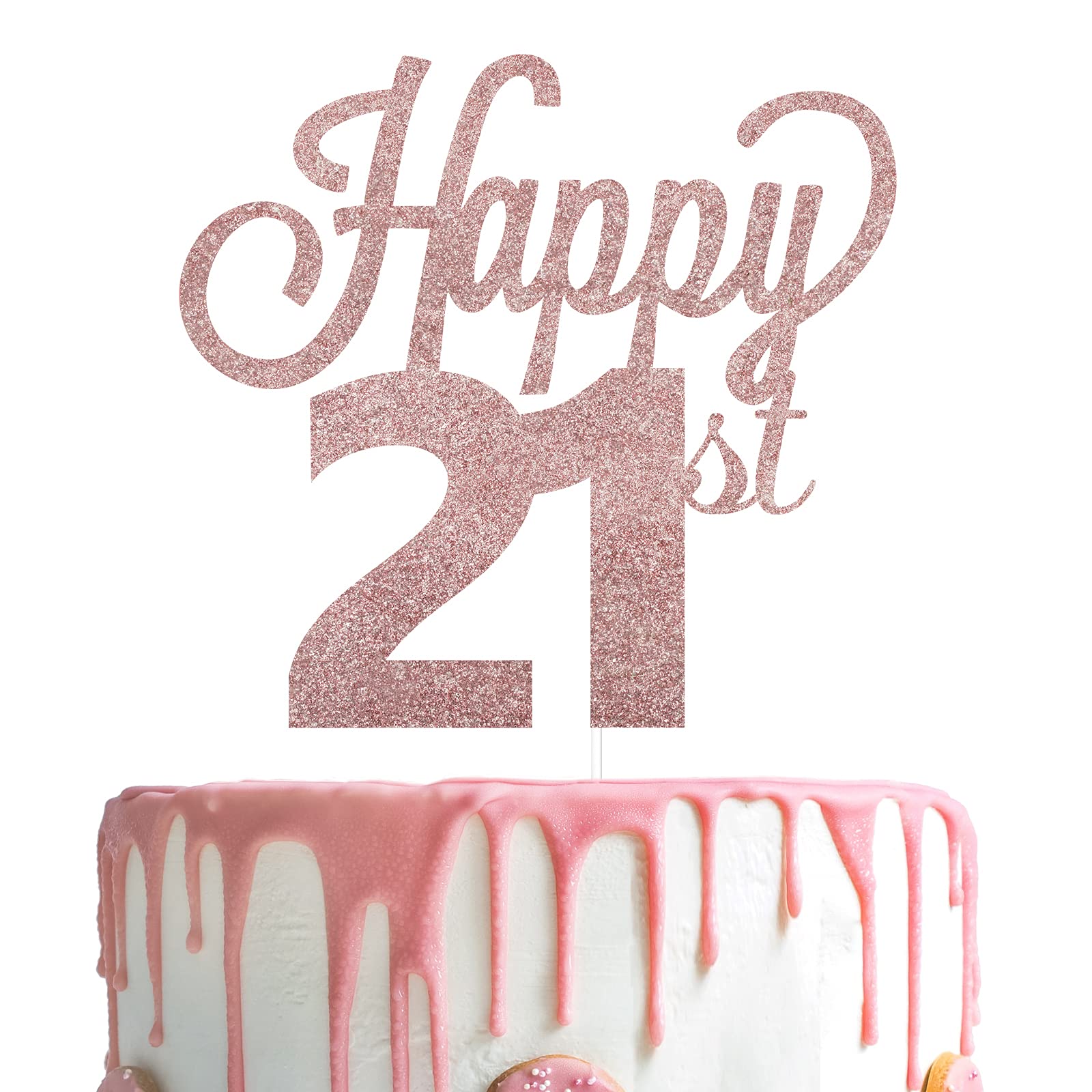 LINGTEER Happy 21st Birthday Cake Topper - Cheers to 21 Years Old Party Decorations for Cake Centerpieces, Signs | Perfect for 21st Birthday Celebrations, Milestone Parties & Adult Birthday Decor