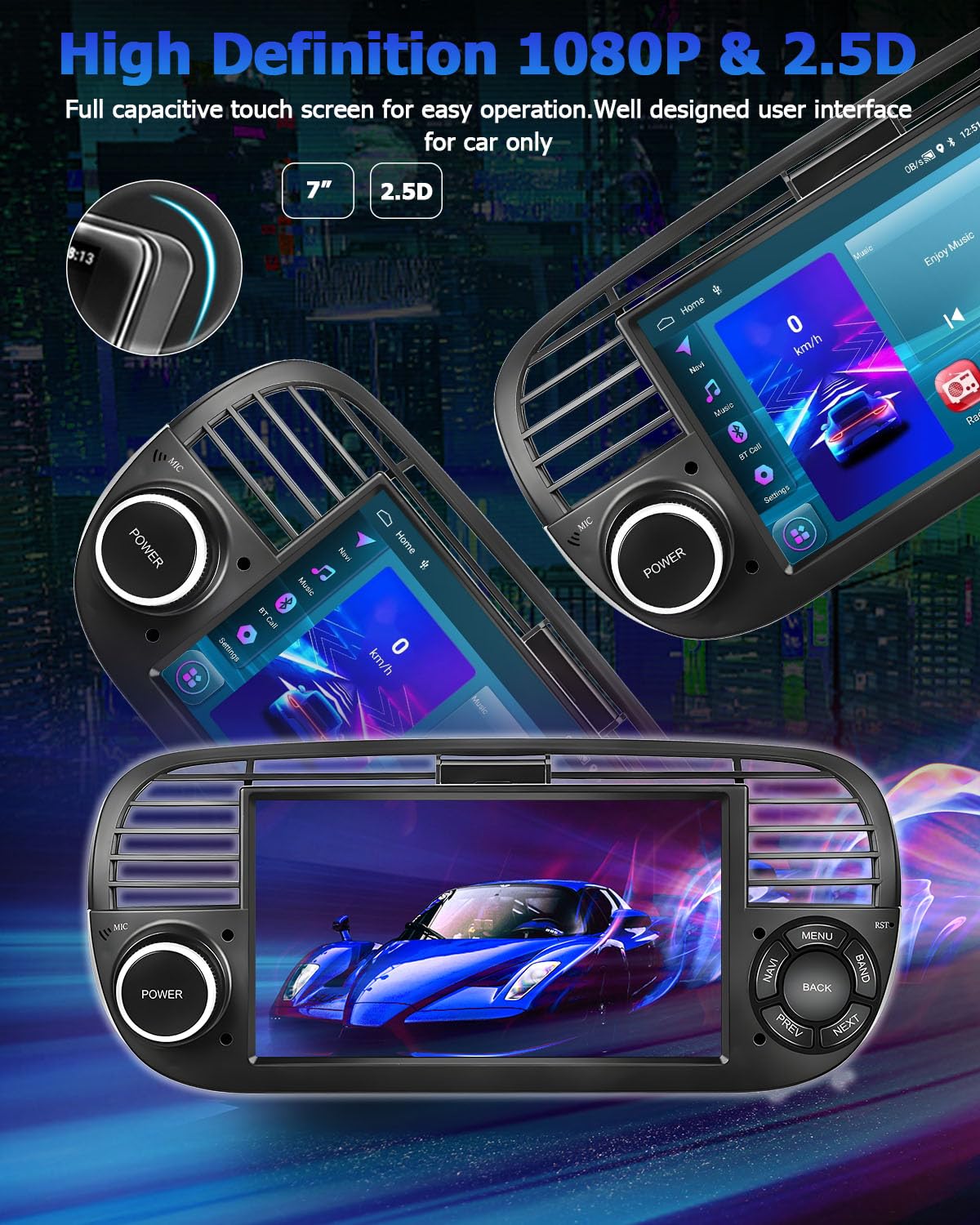 2+64GB Hikity Android 13 Car Stereo for Fiat 500 2007-2015 - 7
