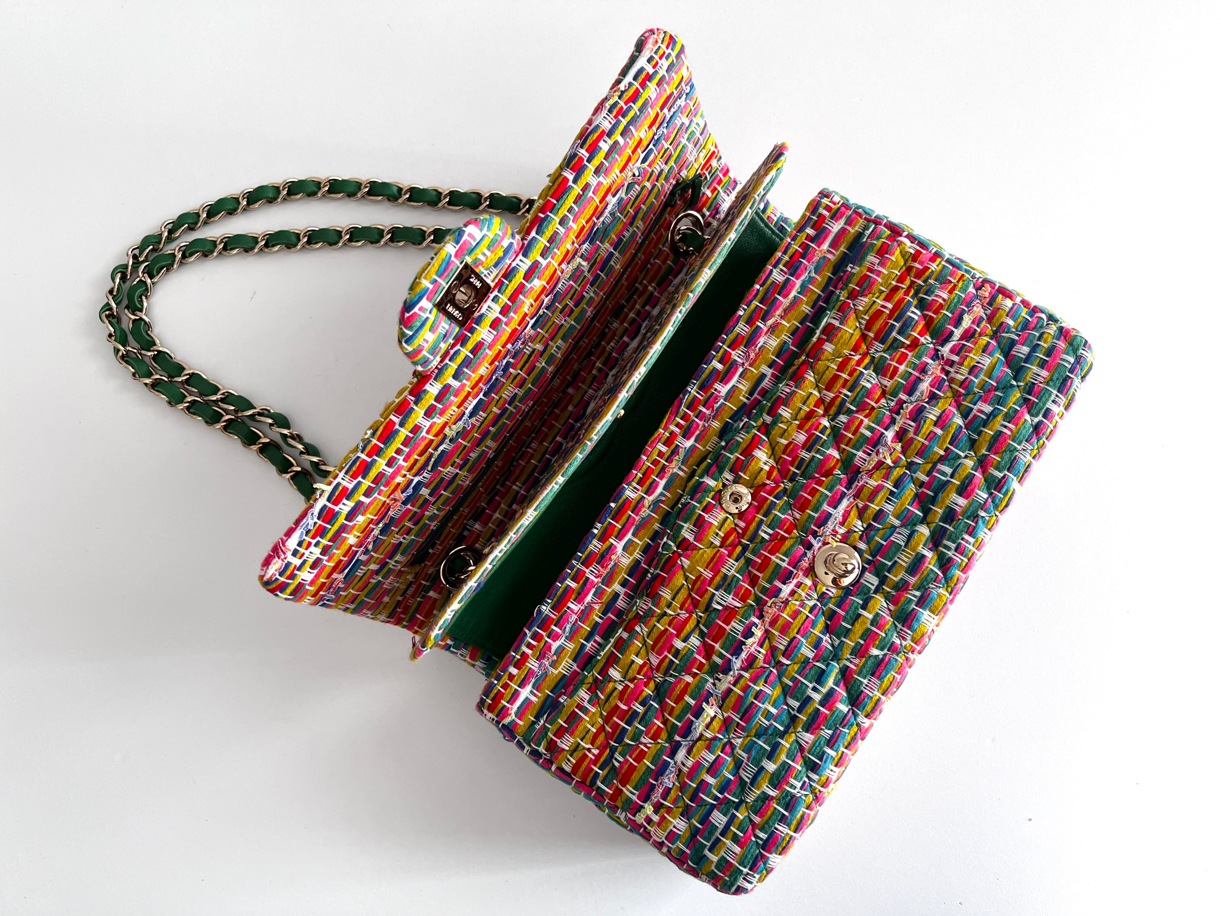 Chanel Rainbow Boucle Tweed Medium Classic Double Flap Bag - Luxury Designer Handbag for Women, Perfect for Parties, Weddings & Special Occasions
