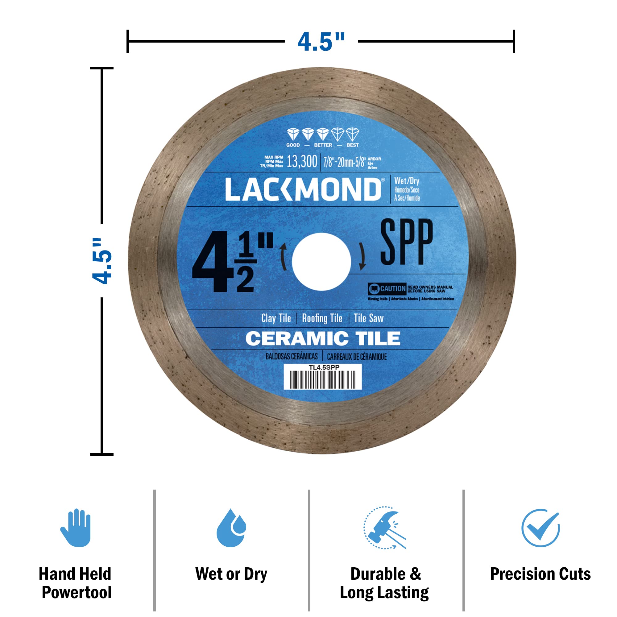 TL4.5SPP Ultra Thin Diamond Saw Blade for Porcelain, Ceramic & Stone Tiles - 4 Teeth, 5/8