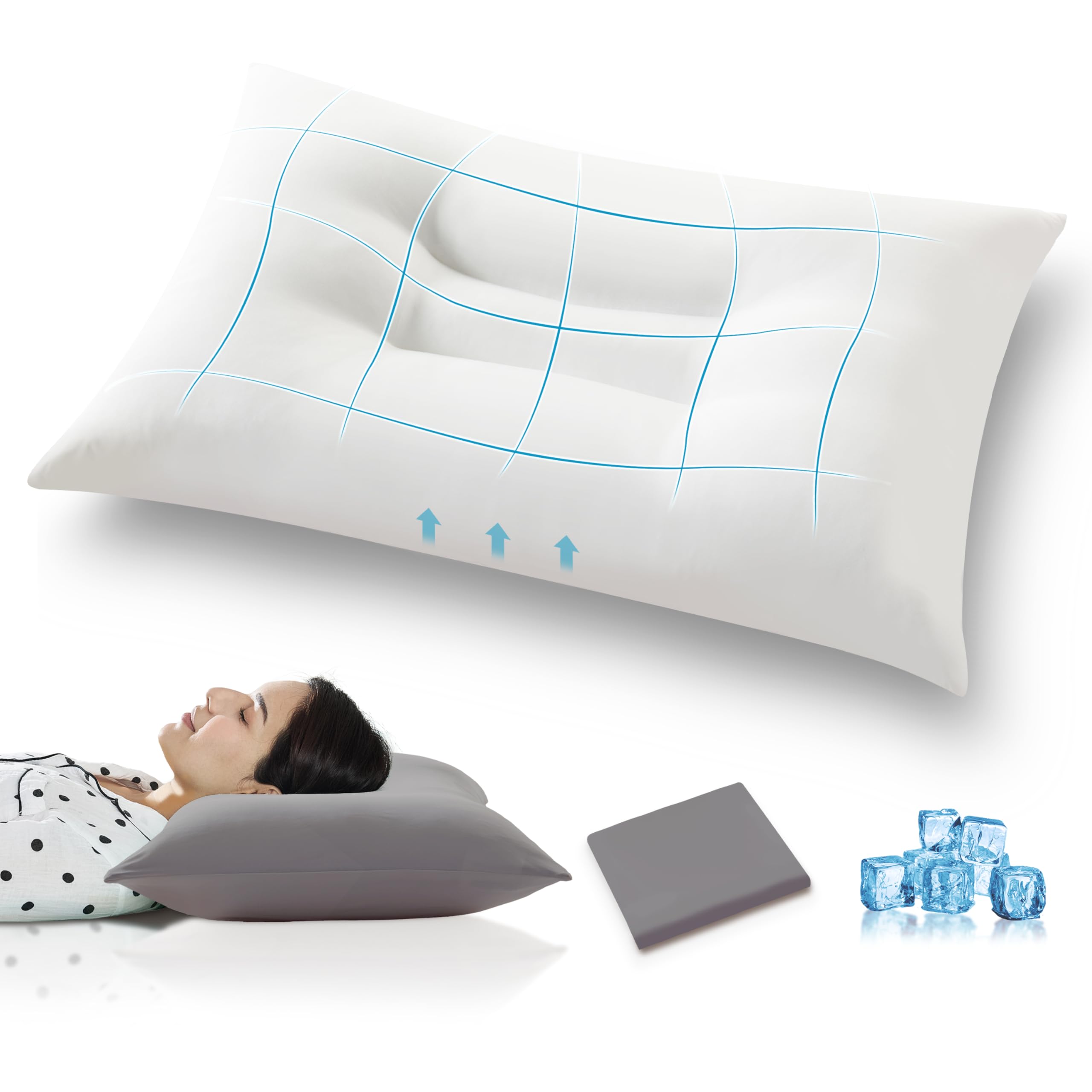 Globon Cooling Bed Pillow - King Size Down Alternative Pillow for Back & Stomach Sleepers - Soft Ergonomic Design with Neck & Shoulder Support - 18