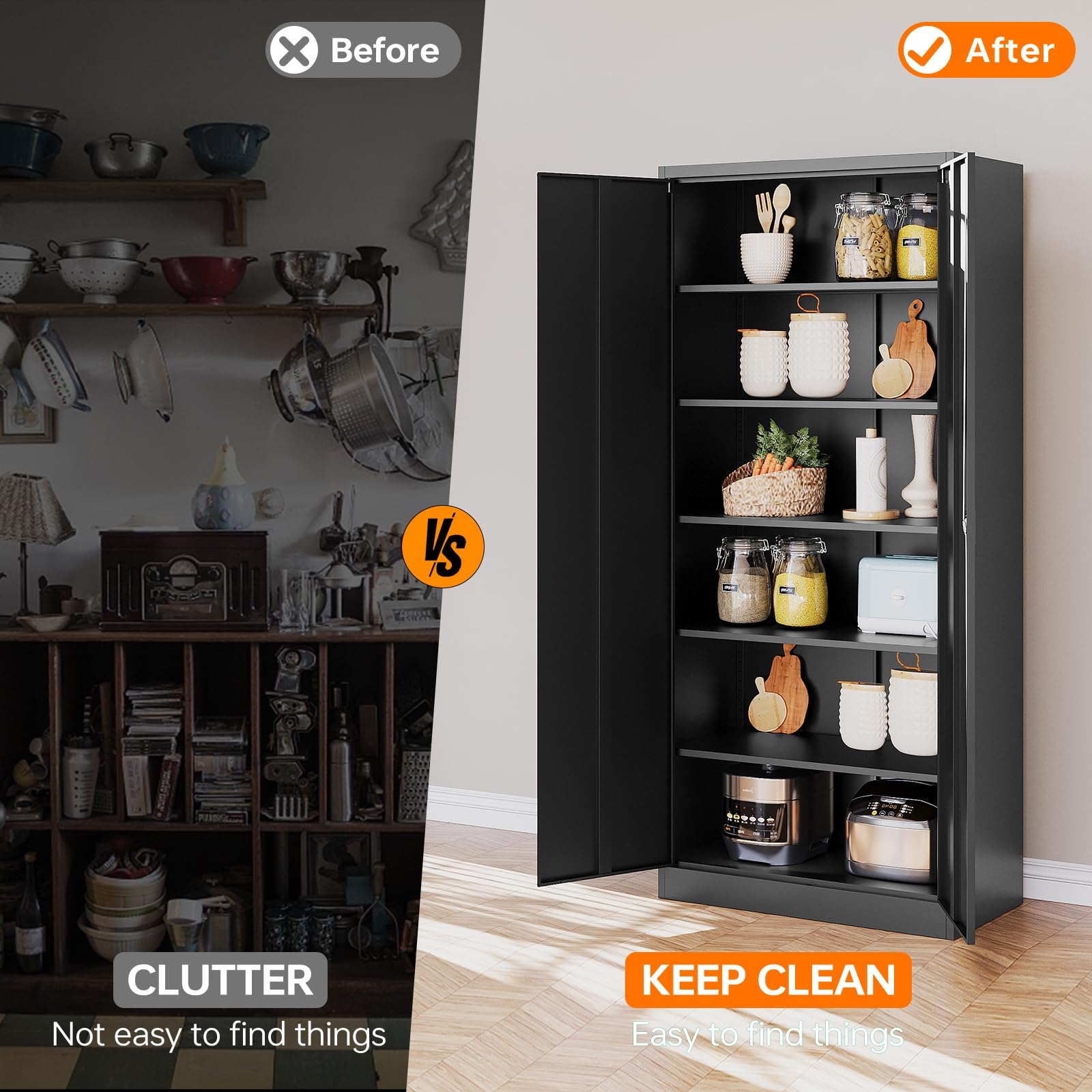 Heavy-Duty Metal Garage Storage Cabinet with Lock - 72