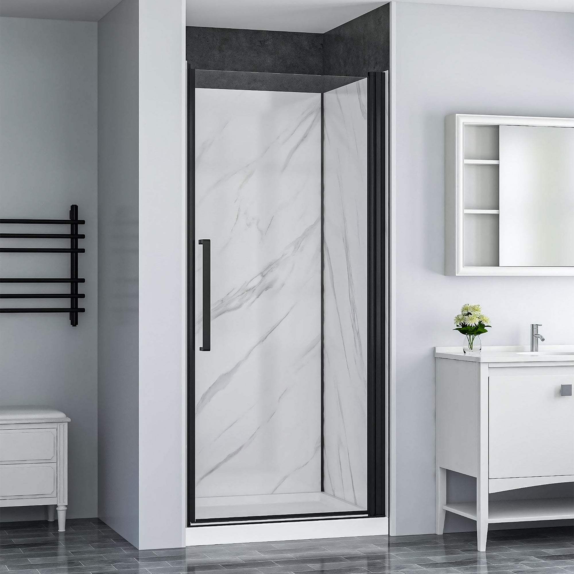 York 36x36x79 Inch Alcove Black Shower Kit - Heavy Duty Bathroom Shower Enclosure for Modern Homes & Apartments