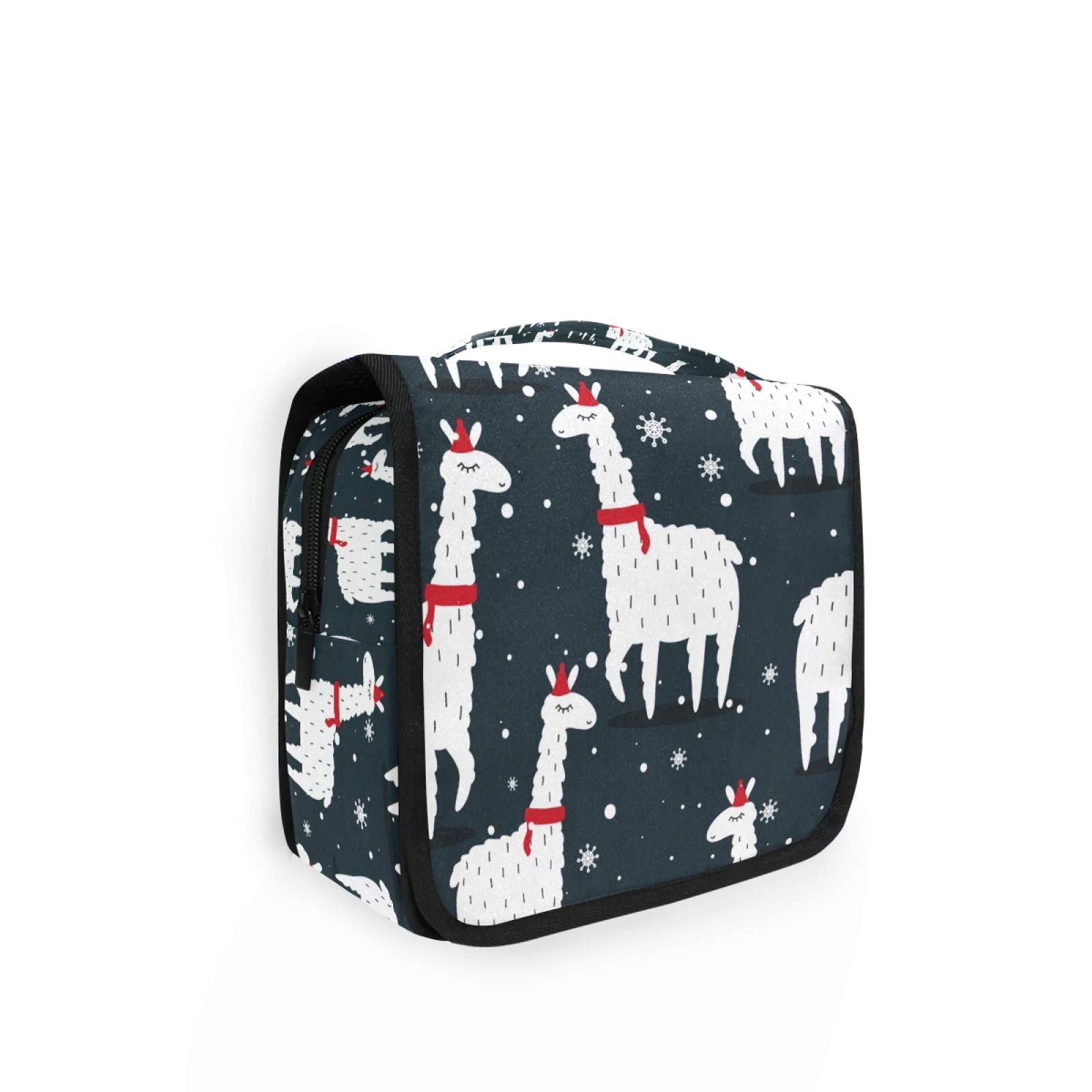 Waterproof Large Capacity Travel Toiletry Bag for Women - White Alpaca Llama Print Hanging Cosmetic Pouch with Hook, Perfect for Bathroom Storage & Makeup Organization on Trips