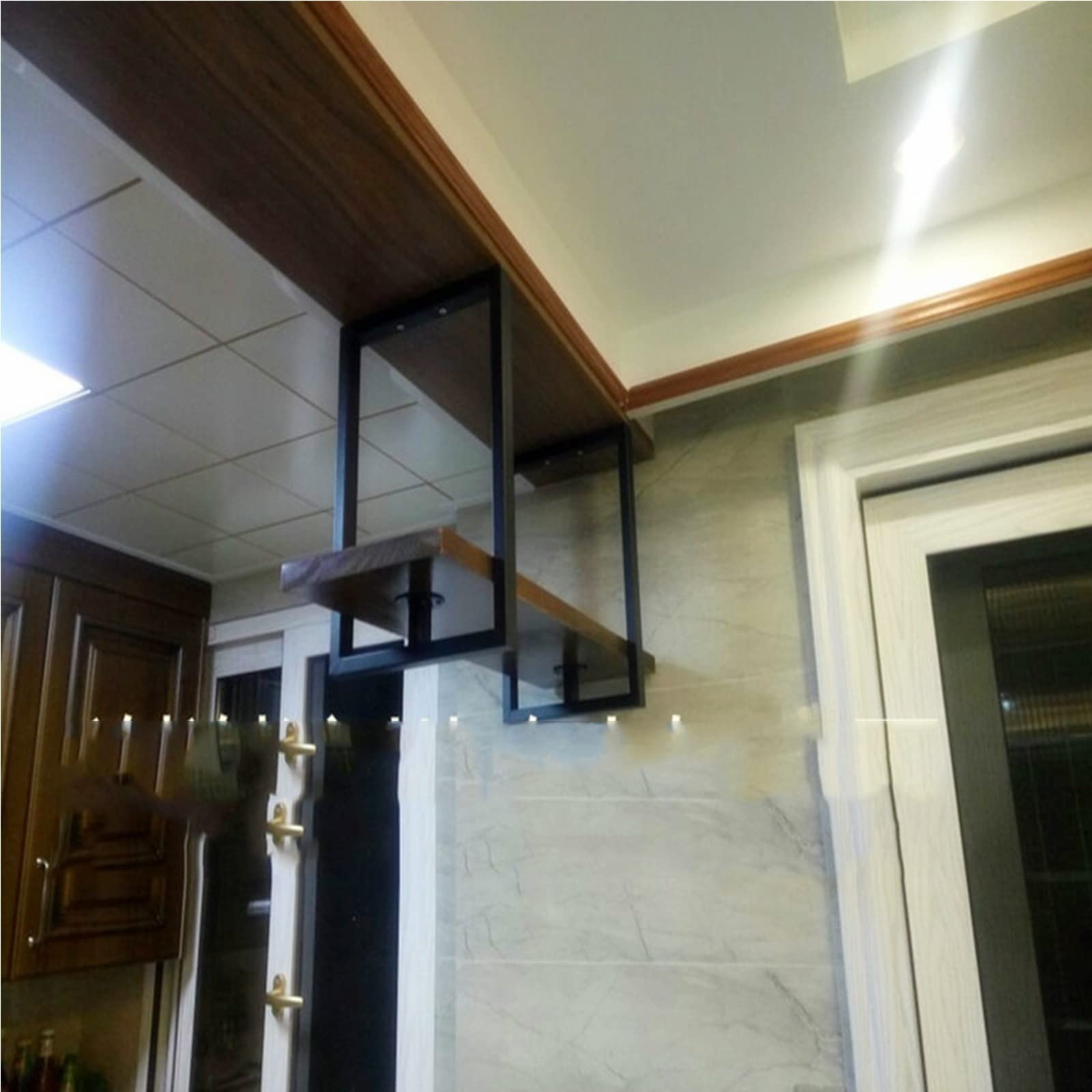 European Style Wrought Iron Floating Wine Rack - Solid Wood Single Layer Wall Mounted Hanging Shelf for Kitchen, Bar, Restaurant & Living Room - Easy Installation for Home Decor and Wine Storage